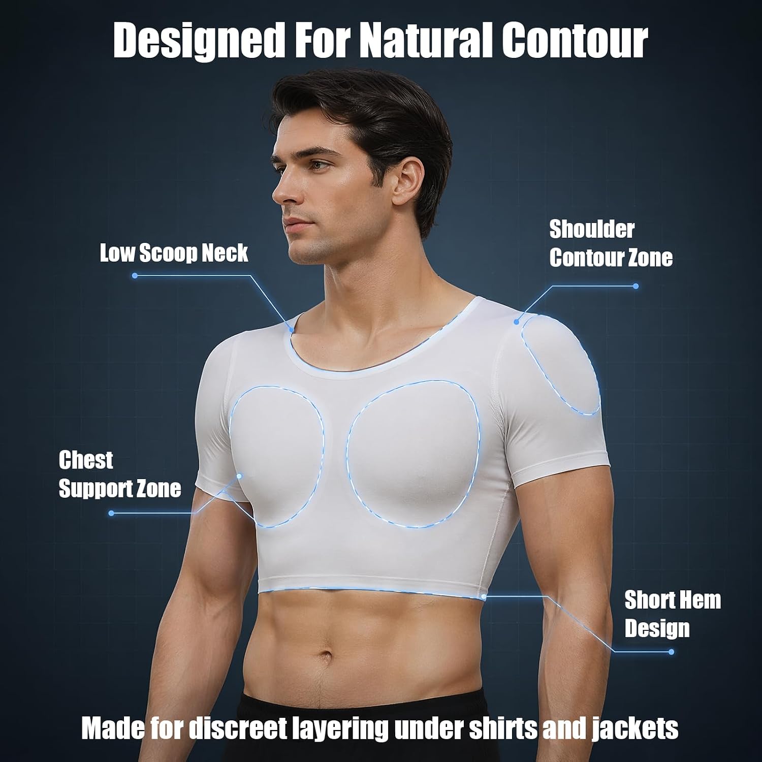 Fake Chest Muscle T-Shirt for Men, Breathable Shaper Strong Chest Shoulder Muscle Padded Underwear