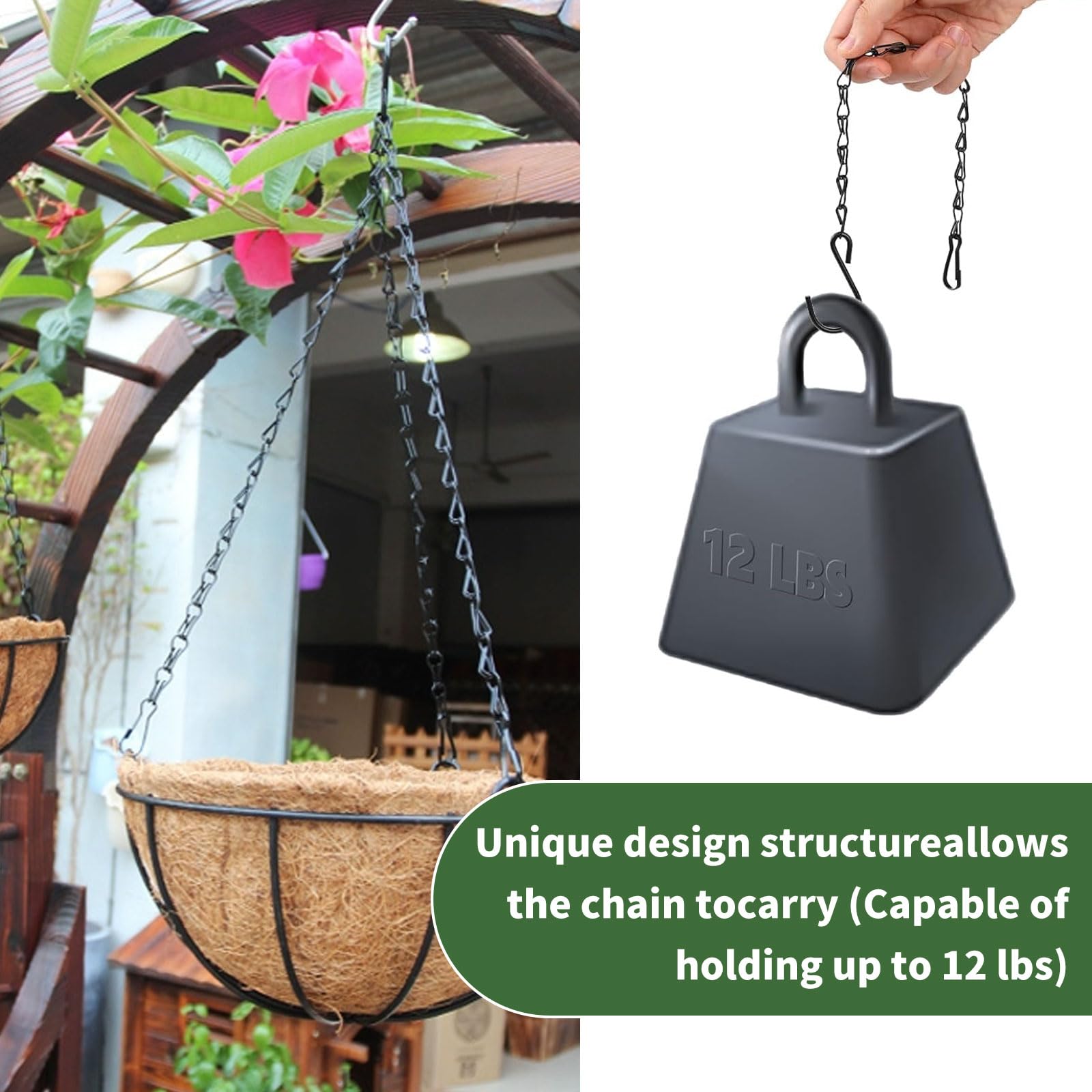 CHENGCKJ 12 sztuk łańcuszków do zawieszenia, 42 cm, czarny, metalowy łańcuch do wiszącego kosza na kwiaty, łańcuch na doniczkę z haczykami, klipsy do domków dla ptaków, dzwonków wietrznych, donic