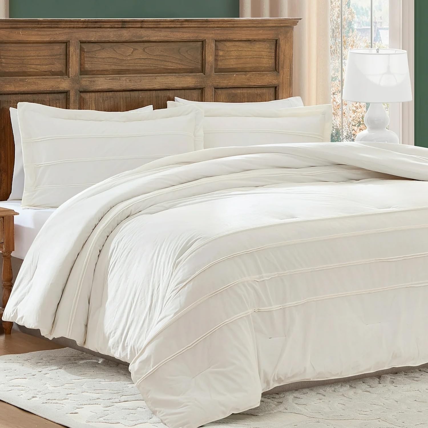 Linen Home Coverless Double Duvet Set Rosealinn Bright White 3-Piece Velvet 10.5 Tog Comforter Set With 2 Shams- 100% Down Alternative & Breathable Bedding For All Seasons.