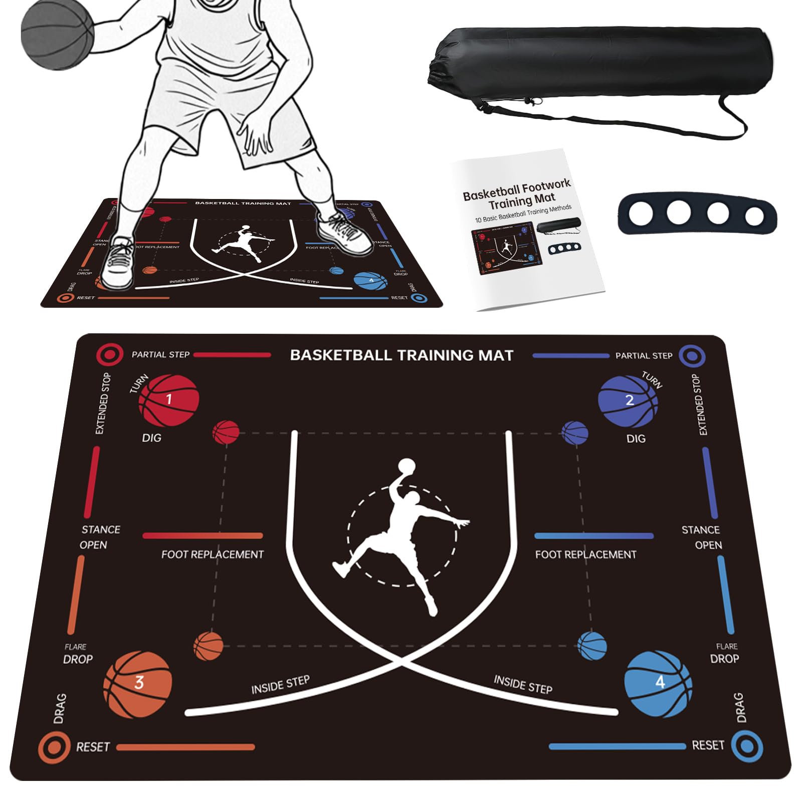 ZVD Portable Basketball Training Mat - Non-Slip Footwork Agility Mat for All Ages & Skill Levels, Durable Basketball Footwork Training Equipment to Improve Speed, Strength, Coordination