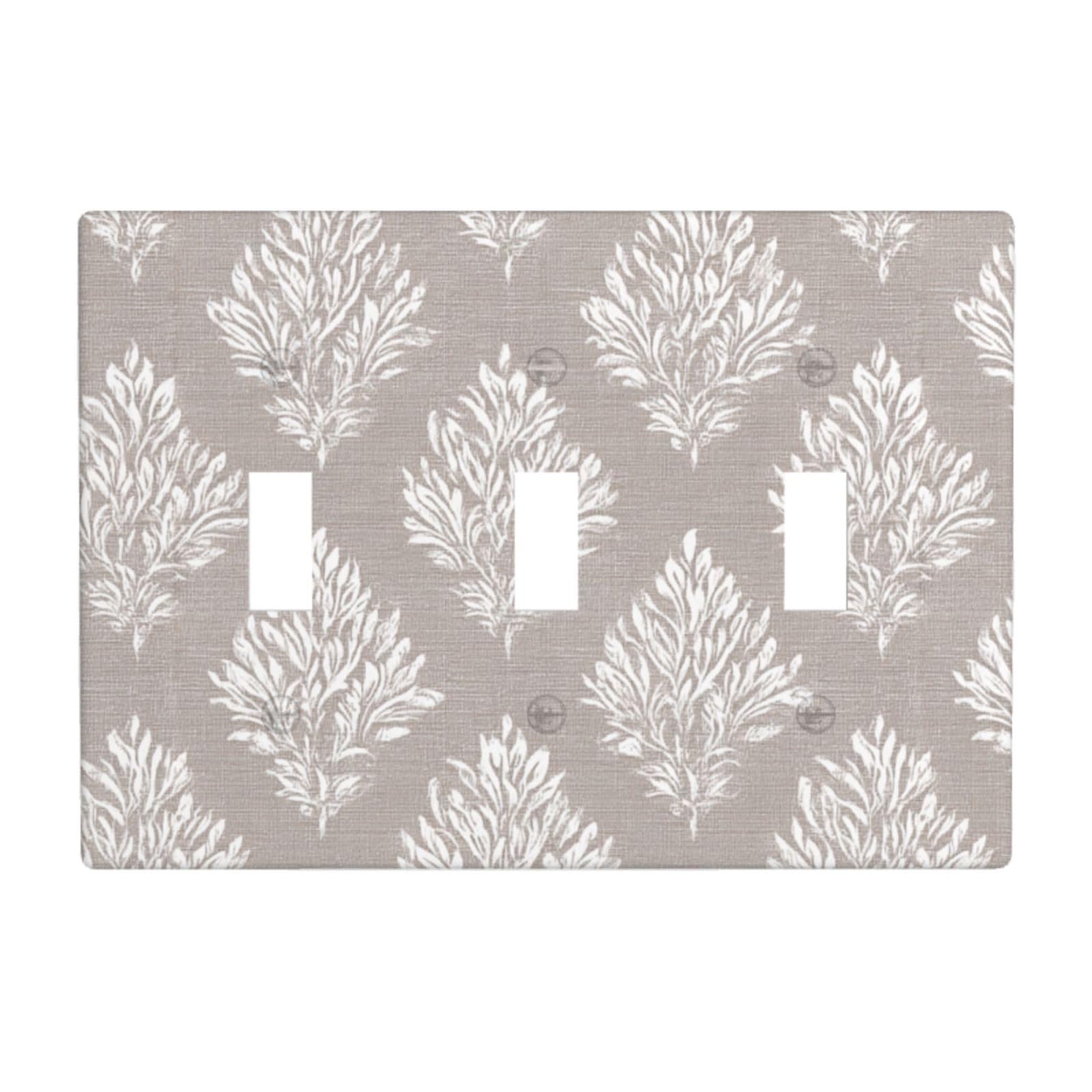 Woshuwo White Minimal Damask Sprig Light Switch Covers 3 Gang Triple Toggle Wall Plate Switchplate Electrical Faceplate For Bathroom Kitchen Bedroom Decor