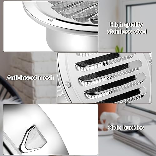 Miniatura 6 de Zonon 12 rejillas de ventilación de acero inoxidable Soffit de 4 pulgadas redondas para secadora con pantalla de malla para el hogar, baño, pared,