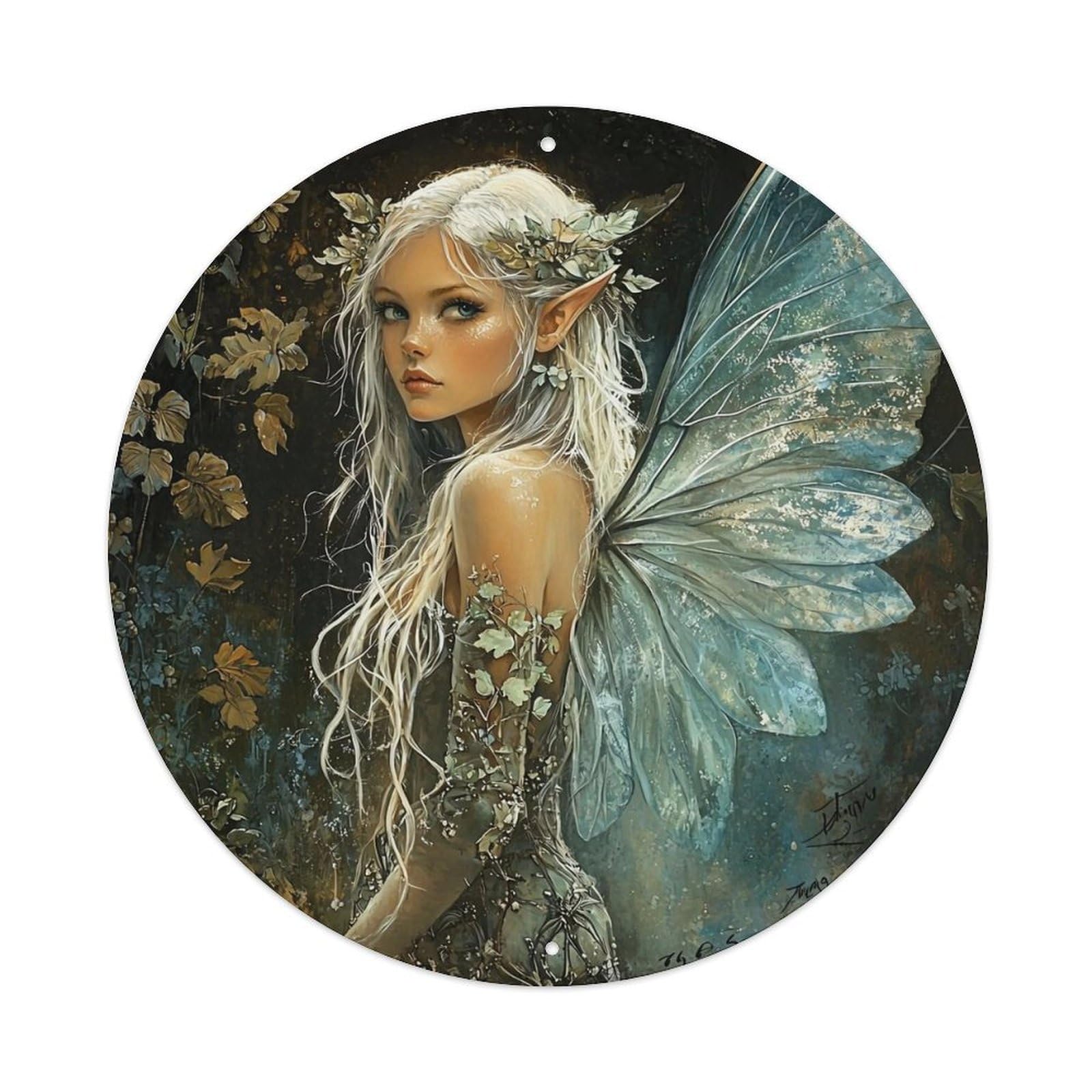 Fairy Wings Floral Hair Leaves Tin Sign Metal Poster Vintage Metal Signs for Home Man Cave Bar Cafe Kitchen laundry room Wall Decorations Gift 8x8Inch