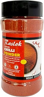 Raslok Pure Kashmiri Chilli Powder - 3.52oz (Deggi Mirch, Low Heat) | Shaker Top PET Jar | Authentic Indian Spice | All Natural | Salt-Free | Indian Origin |