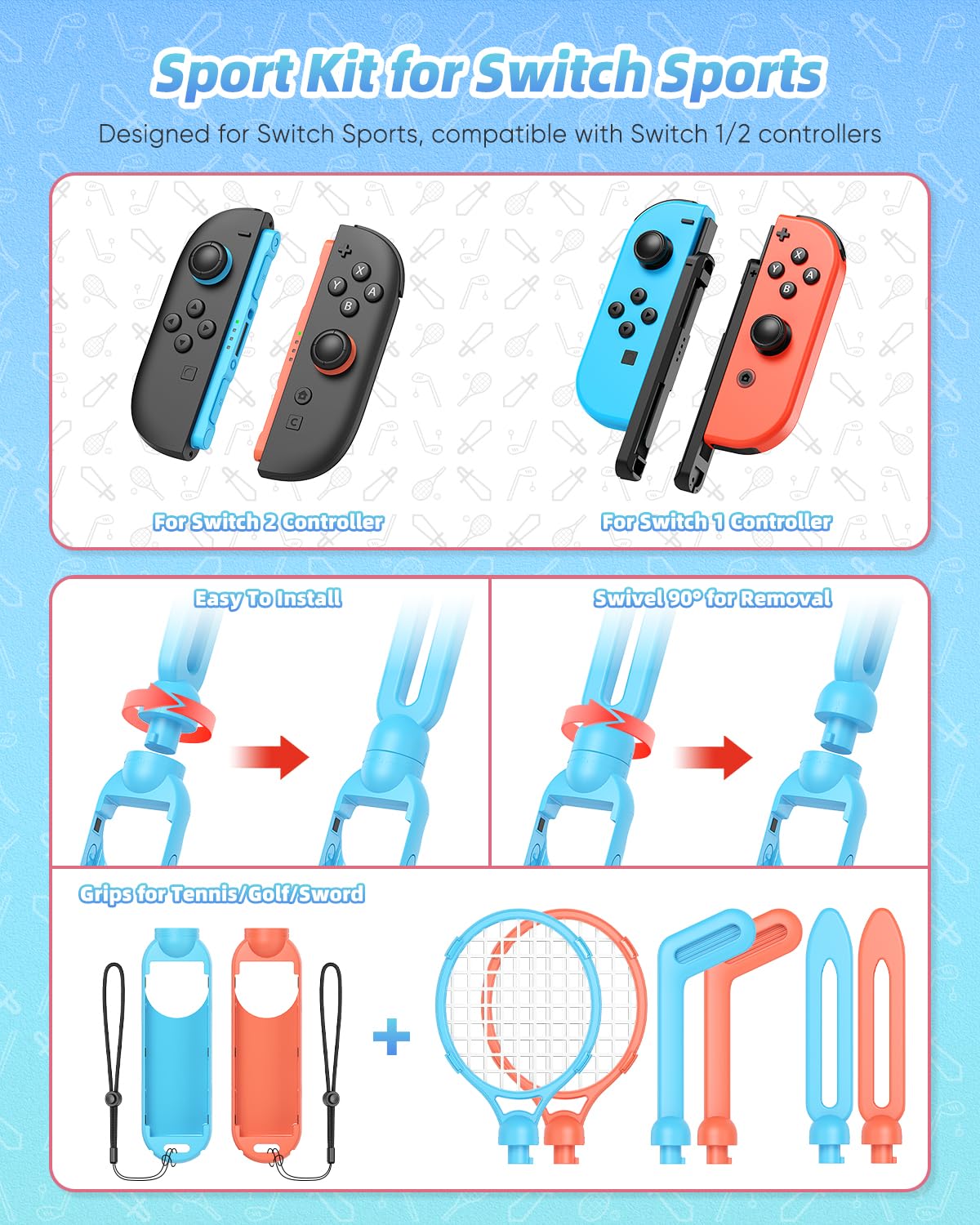 Paquete de accesorios deportivos con estación organizadora para Nintendo Switch 2 (2025)/Switch/OLED, kit deportivo universal para fiesta familiar, golf, tenis, baile, espada, equipo de fútbol para