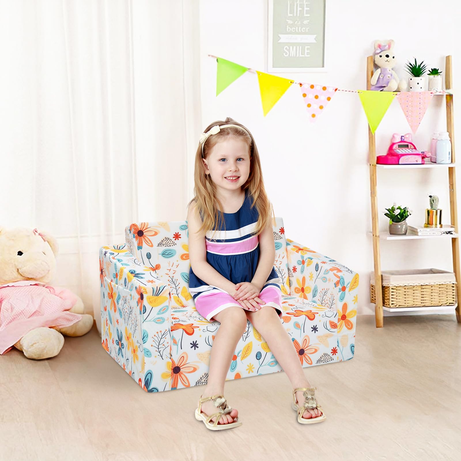 Divano Letto Pieghevole Per Bambini 2-in-1 - Con Schienale Regolabile, Tasca Laterale E Motivo Razzo Luminoso - Foto 6