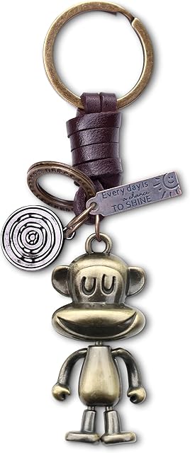 AuPra Monkey Leather KeyRing Gift Women Men Funny Animal KeyChain Girl Boy Surprise Addition Keys Present