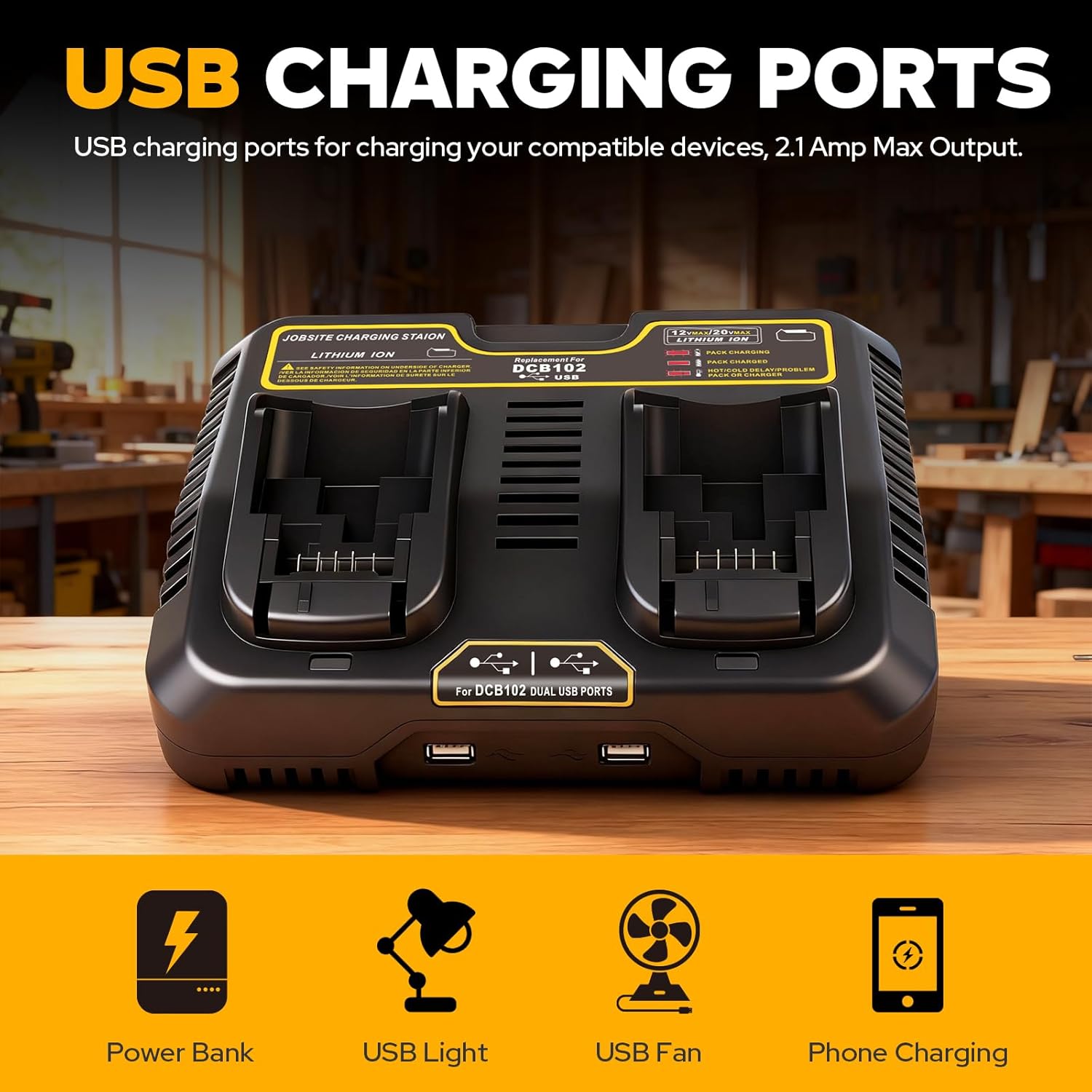 8.0Ah 20V Lithium ion Compatible with DCB208 Battery 4-Pack and DCB102 Battery Charger Station Compatible for Dewalt 20V Max Batteries DCB207 DCB206 DCB204 DCB203 DCB200 DCB201 Cordless Power Tools