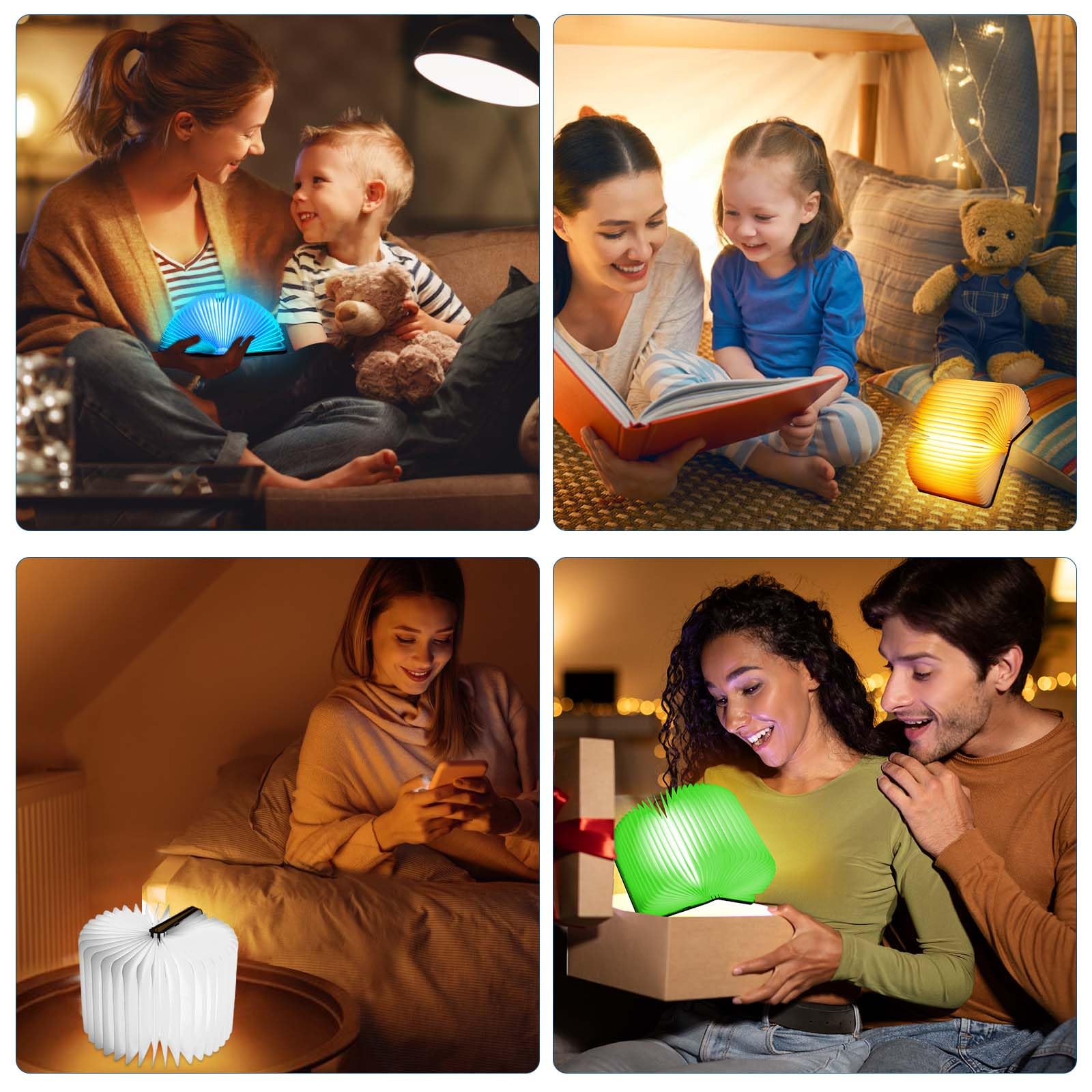 TRUMPETS Lampada Libro Led Pieghevole in Legno Mood Lights, Luci notturne 2500mAh Ricarica USB-C, Idea Regalo Originale Compleanno e Natale (12cm | RGB)