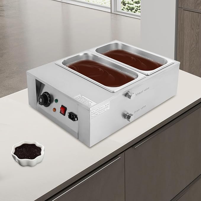 Chocolate Melting Pot, 2 Tank 600W Commercial Chocolate Tempering Machine, Stainless Steel Chocolate Fodue with 77-185°F Adjustable Tempt. for Milk Coffee Cheese Candy Suace miniatura 5