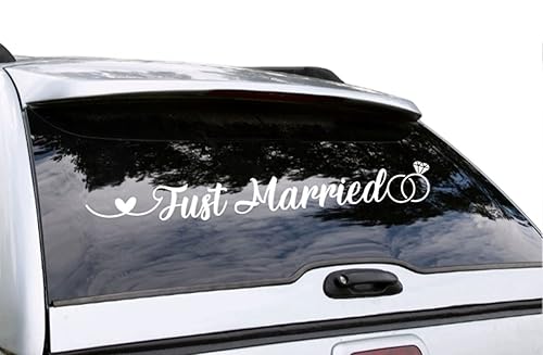 Just Married Car Window Decal Car Decorations For Wedding 24" x 3" Just Married Window Sticker (WHITE)