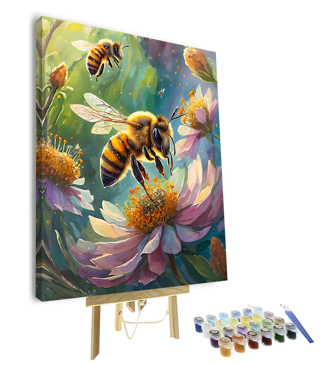 TISHIRON Paint by Numbers Bee, Abstract Paint by Number for Adults, Adult Paint by Number Kits on Canvas Drawing Paintwork with Paintbrushes, Easy Paint by Numbers Art Crafts 16"x20"(Framed)