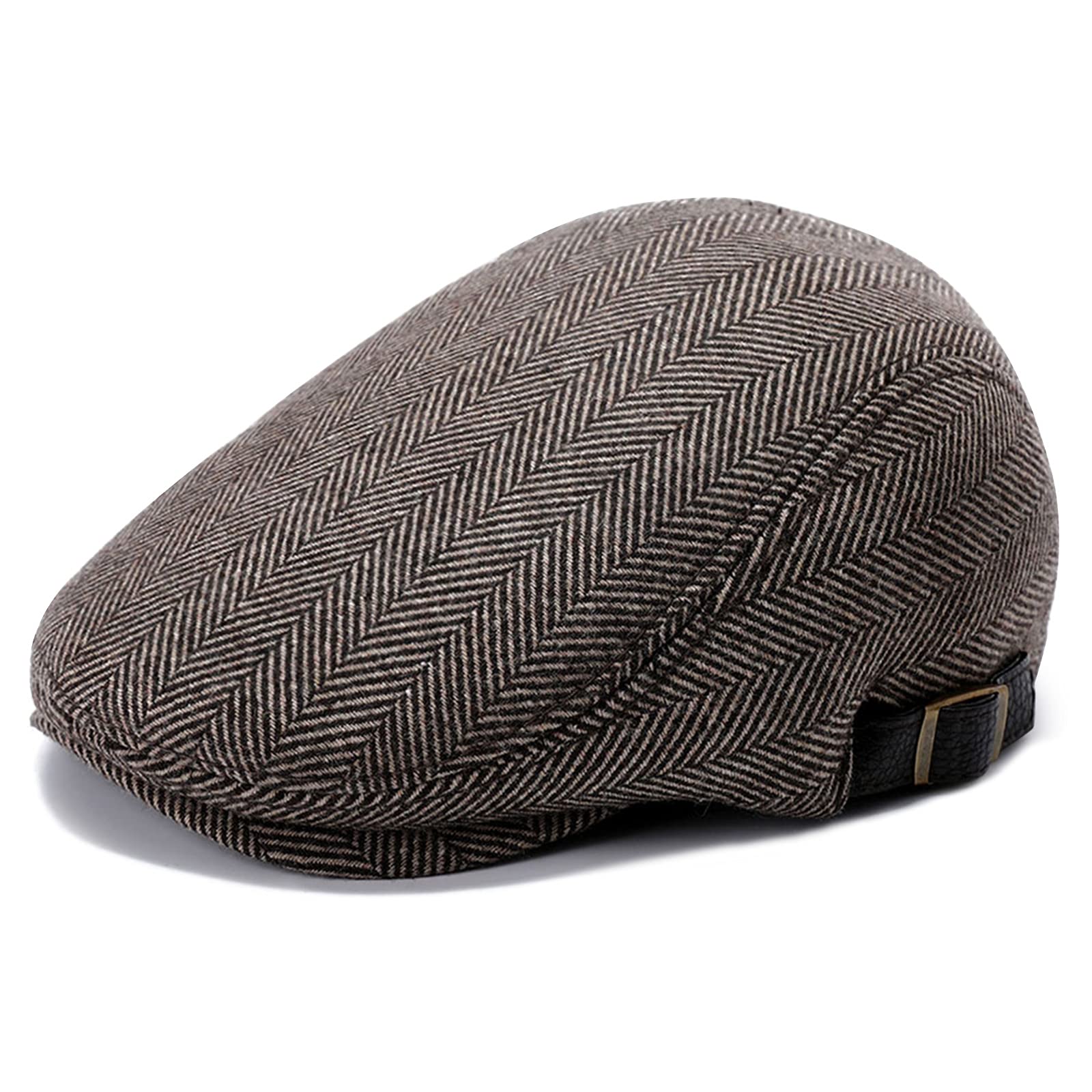 Superora Men's Coffee-Herringbone Flat Caps Beret Tweed Classic Tweed Cap 1920S Gatsby Newsboy Hat Cap Gatsby Hat For Accesories