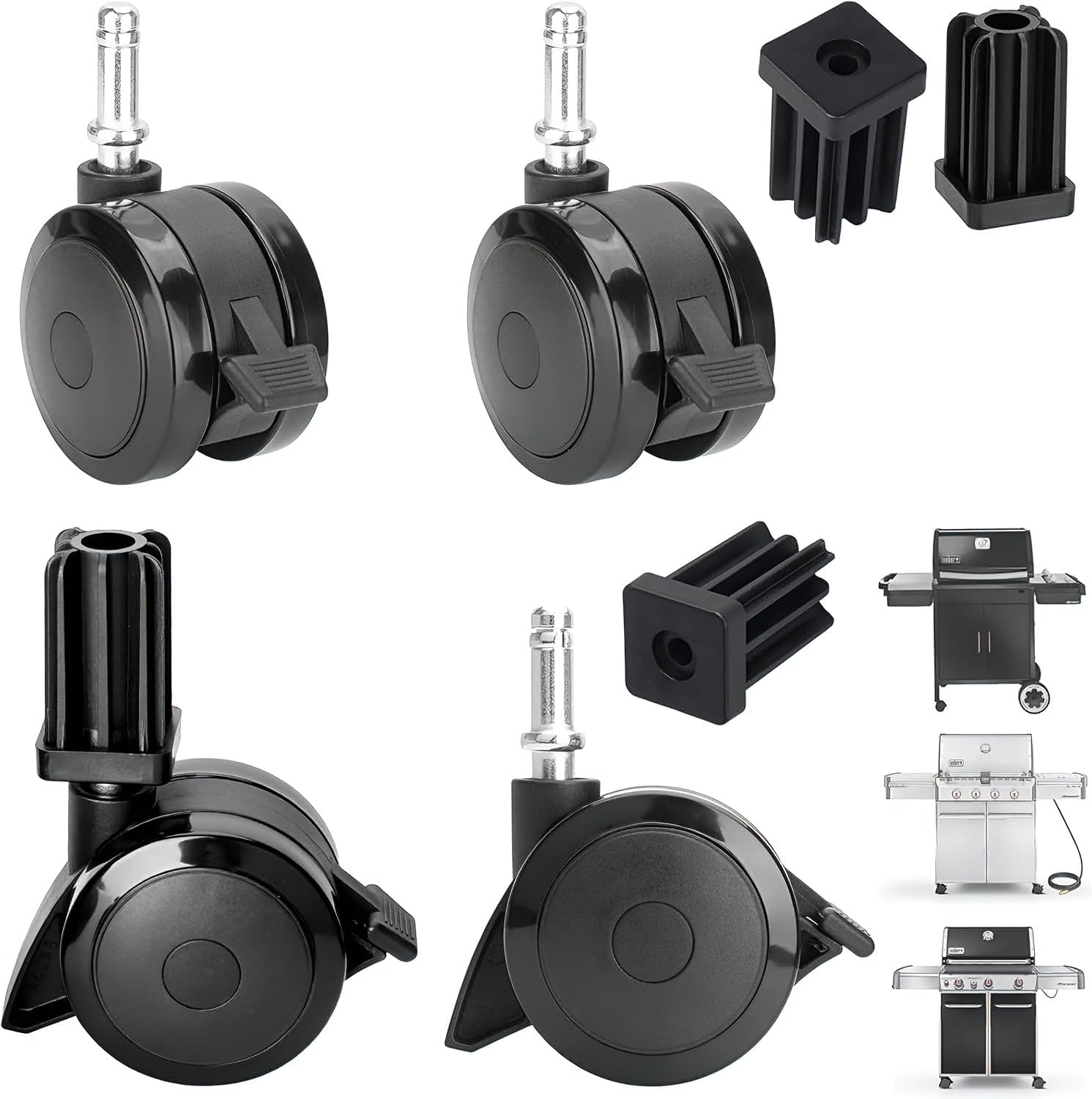 70360 Locking Caster w/Insert for Weber Genesis 300 Grill Parts Genesis E310/320 S330, for Weber BBQ Wheel Replacement Grill Spirit Parts Spirit E210 E310 for Webber Summit Grill Parts(2007-2011),4PCS