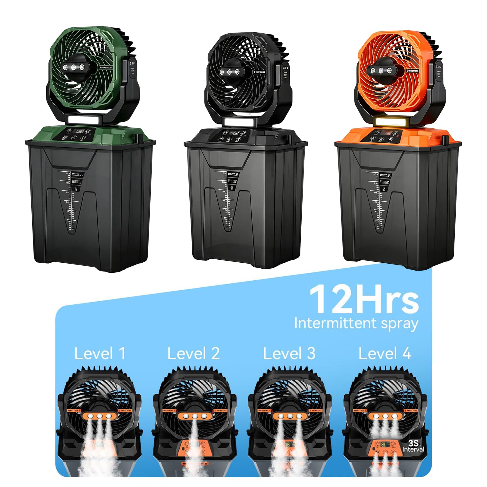 Ventilatore da campeggio portatile con base d'acqua, verde