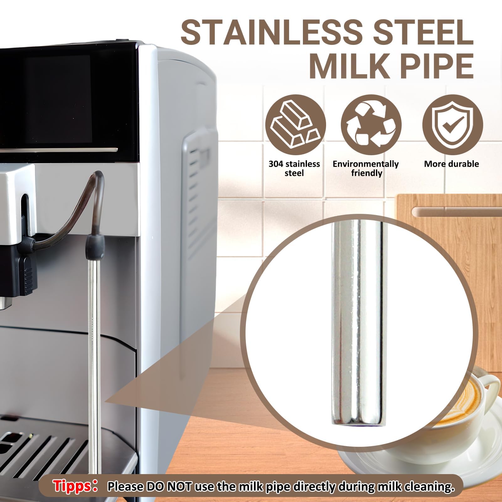 Aieve Milchschlauch Edelstahles Milchrohr und Reinigungsbürste Set kompatibel mit Siemens EQ6 plus ExtraKlasse/plus s700/s300, EQ7 plus, Bosch VeroAroma Kaffeevollautomat
