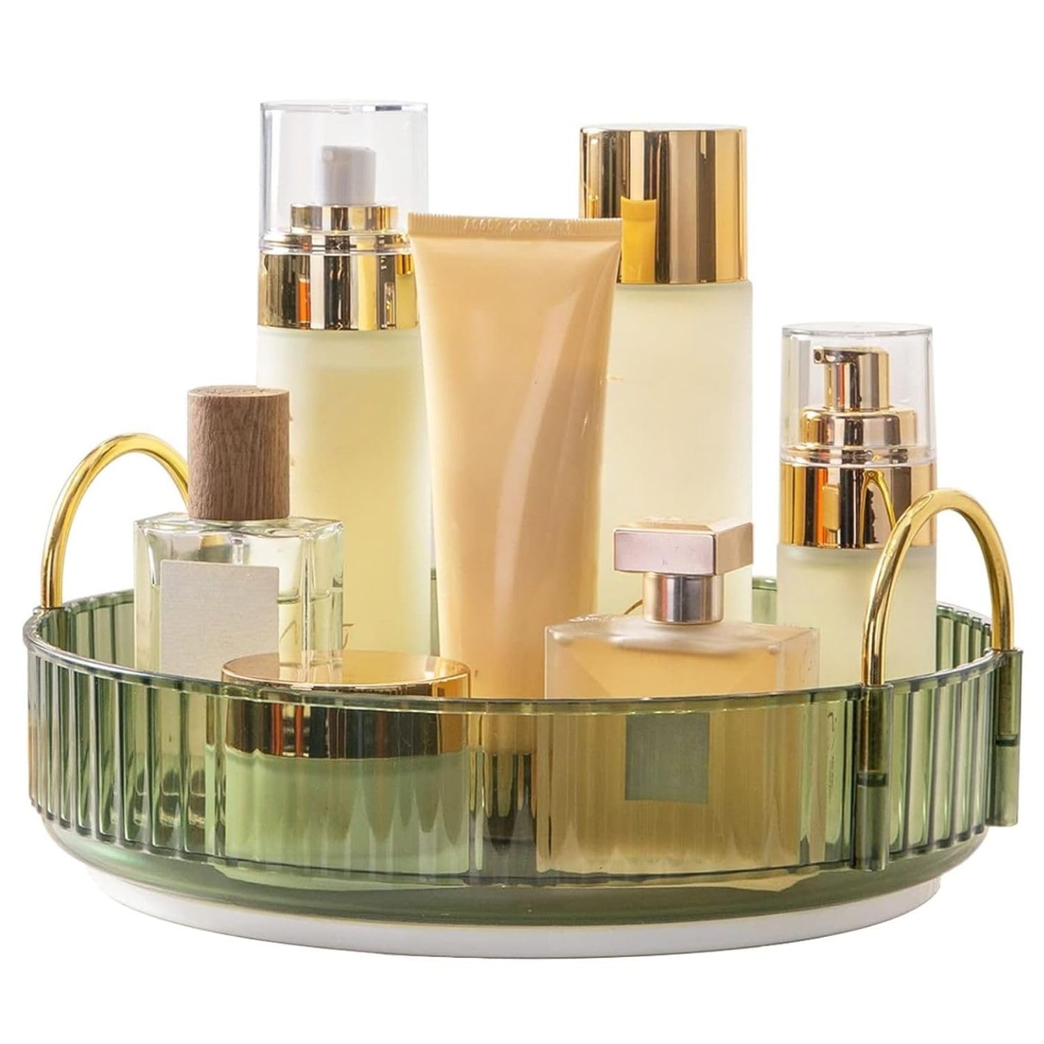 Xmart India 360° Rotating Makeup Organizer – Transparent Cosmetic & Skincare Storage Rack for Dressing Table Lipstick, Perfume, Beauty Accessories & Bathroom Counter Organizer (1 Layer, Green)-picture-13