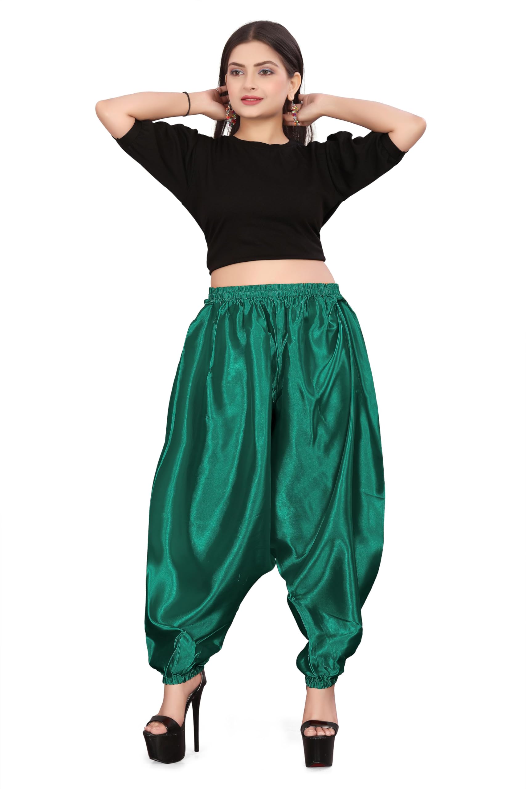 MEEK MERCERY BY KF Satin Belly Dance Harem Boohoo Pant – Elastic Waist, S to 5XL – 41 Colours – Flowing Performance Costume for Stage, Bollywood, Cosplay, Festival & Lounge Wear Mint Green