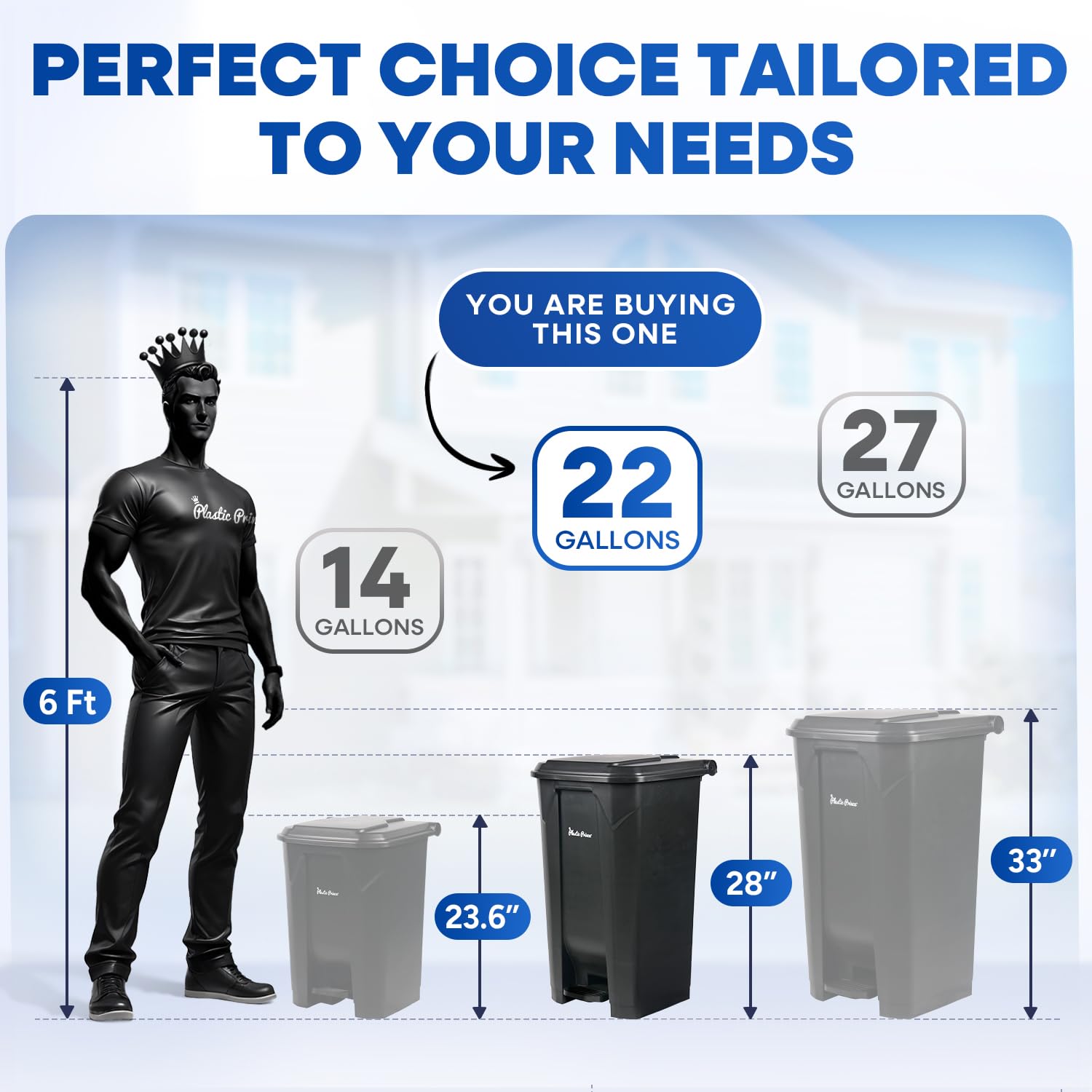 PLASTIC PRINCE 22 Gallon Kitchen Trash Can with Lid and Foot Pedal, Plastic Step Pedal Trash Can, Hands-Free Indoor Garbage Can for Office Home Laundry Room