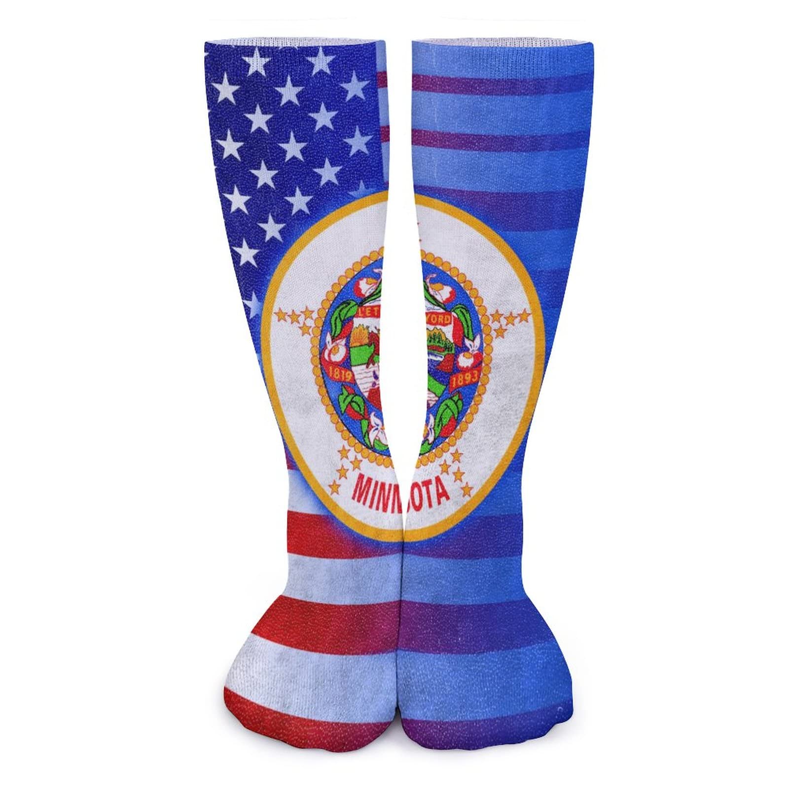 USA And Minnesota State Flag Funny Knee High Compression Socks Over The Calf Tube Boot Stocking For Men Women