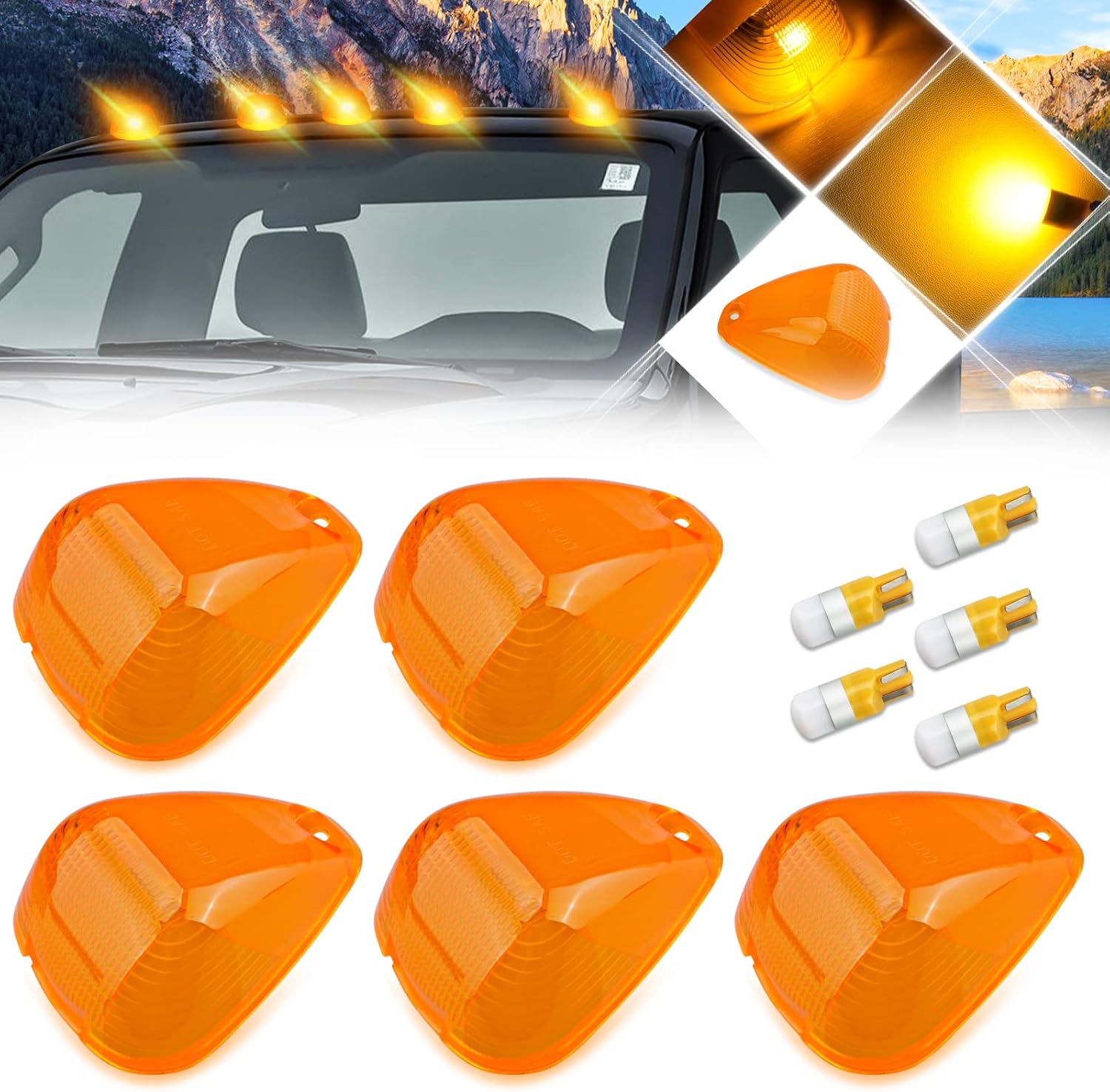Bestview 5PCS Amber Lens Cab Roof Marker Light, Amber LED