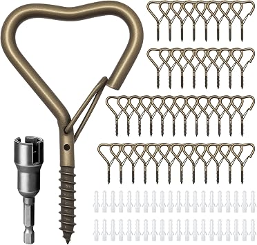 40 PCS Heart Shaped Hooks for Outdoor String Lights,Screw Hooks for Outdoor String Lights, Party Lights, Garage, Bird Feeder, Lanterns,Wind Chimes Bronze, 40 pcs