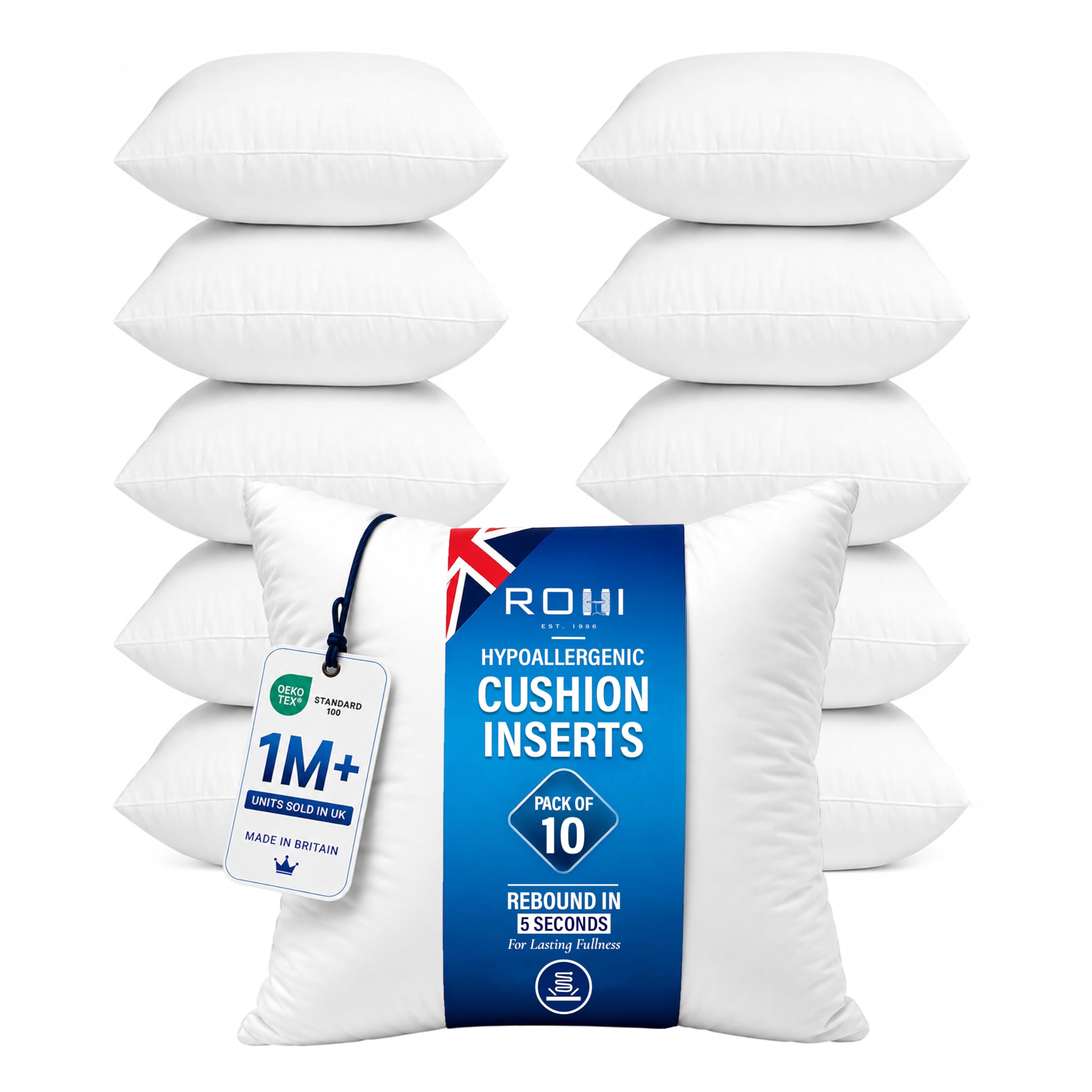 Rohi Set of 10 Hypoallergenic Cushion Inners Pads (Pack of 10) 14" x 14" (35cm x 35cm) Cushion Inserts Decorative Square Pillow Stuffer for Sofa Couch Cushions โ image 1