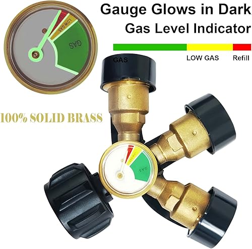 Miniatura 5 de Divisor de propano QCC/POL de 3 vías mejorado con medidor y válvula de cierre, adaptador divisor de tanque de propano 3 Y, adaptador de medidor de