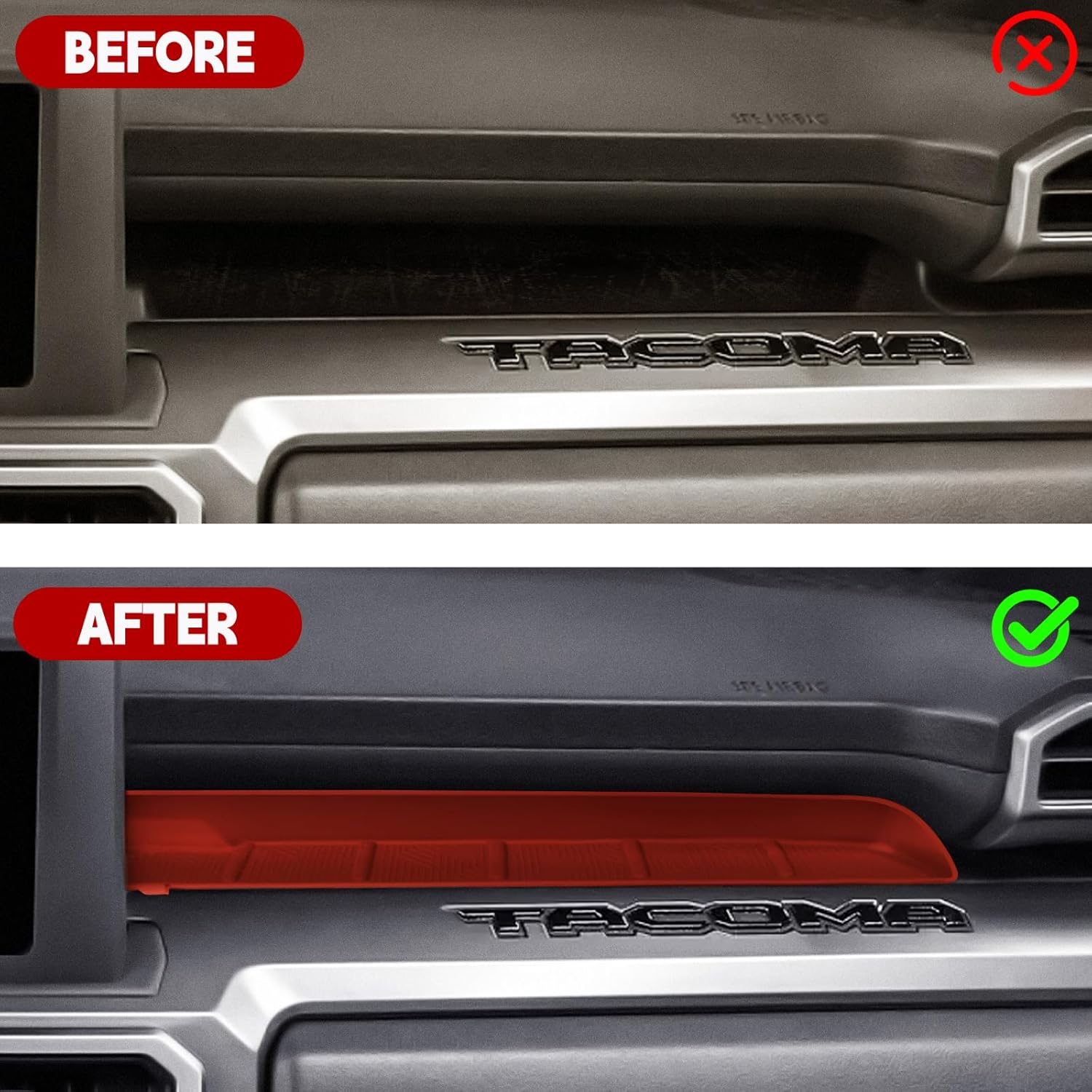 1pc Custom Silicone Liner Pad for Toyota Tacoma 2024 2025 2026 Crew Cab Interior, Co-Pilot Passenger Dashboard Organizer Tray Insert, Fits Tacoma 4th Gen Accessories (Red)