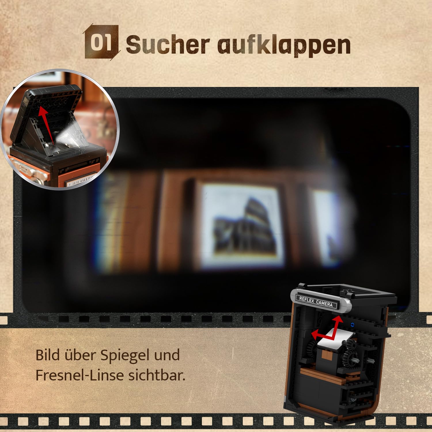 PANTASY Retro Kamera Klemmbausteine Set für Erwachsene | Klassische Doppelobjektivkamera mit interaktiven Funktionen, Vintage-Fotoapparat als dekoratives Sammlermodell