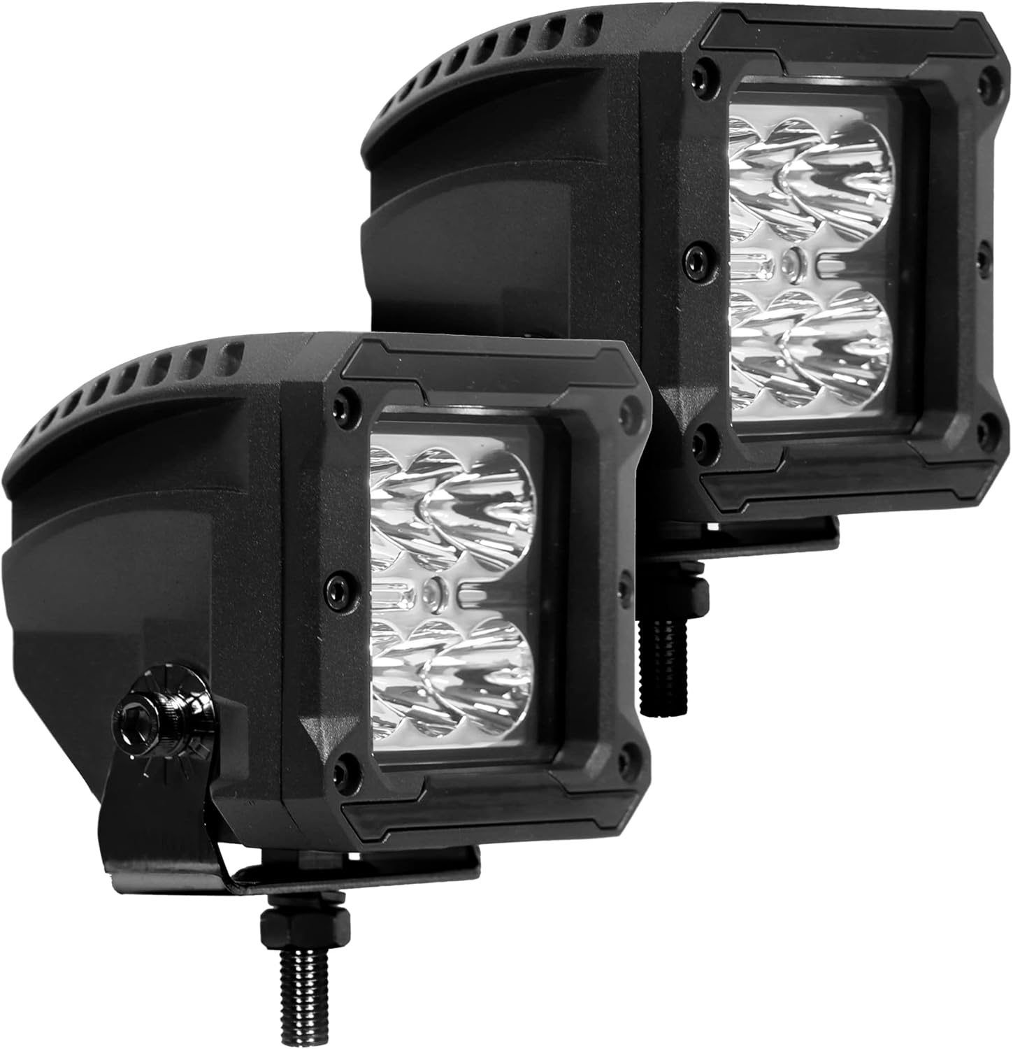 Go Rhino Xplor Lighting: Bright Series 3x3 LED Cube Spot Light Kit (Pair) | Surface Mount (Threaded Stud Mount) Aluminum, Black | 751803023SCS