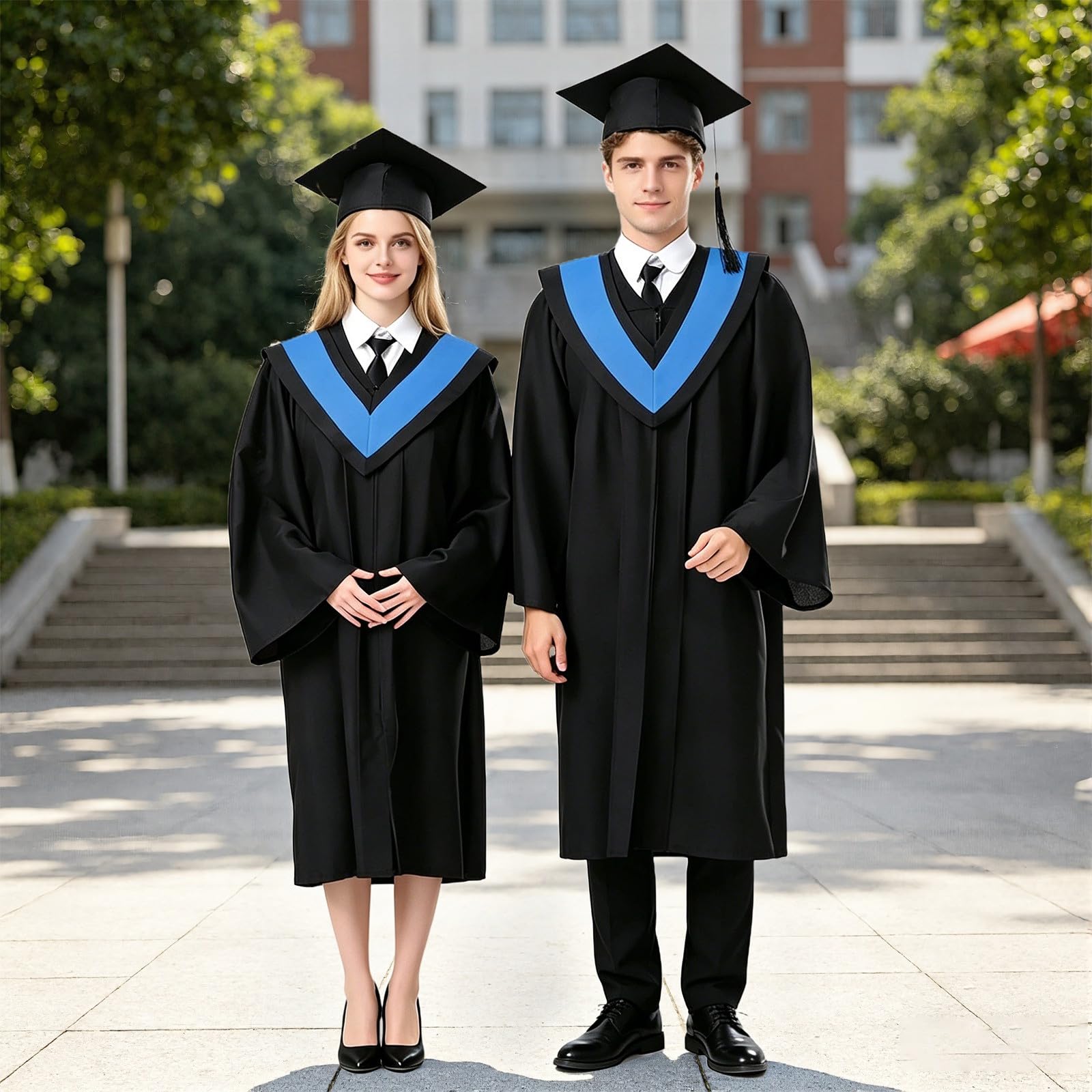 Generisch Elegante bata de graduación para estudiantes de pregrado y doctorado con gorra y borla a juego para la fiesta de graduación