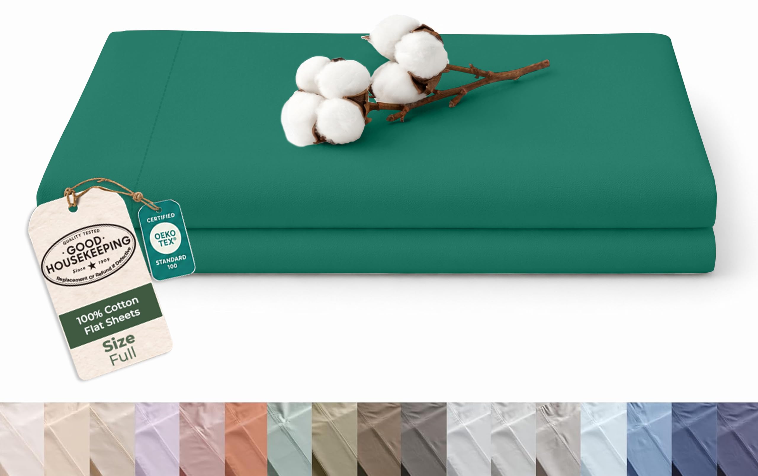 Royale Linens 100% Organic Cotton Full Size Flat Sheet Only - Percale Top Sheets - Full Flat Sheet Sold Separately - Soft 100% Cotton Hunter Green Bed Sheets Only (81" x 96", Hunter Green)