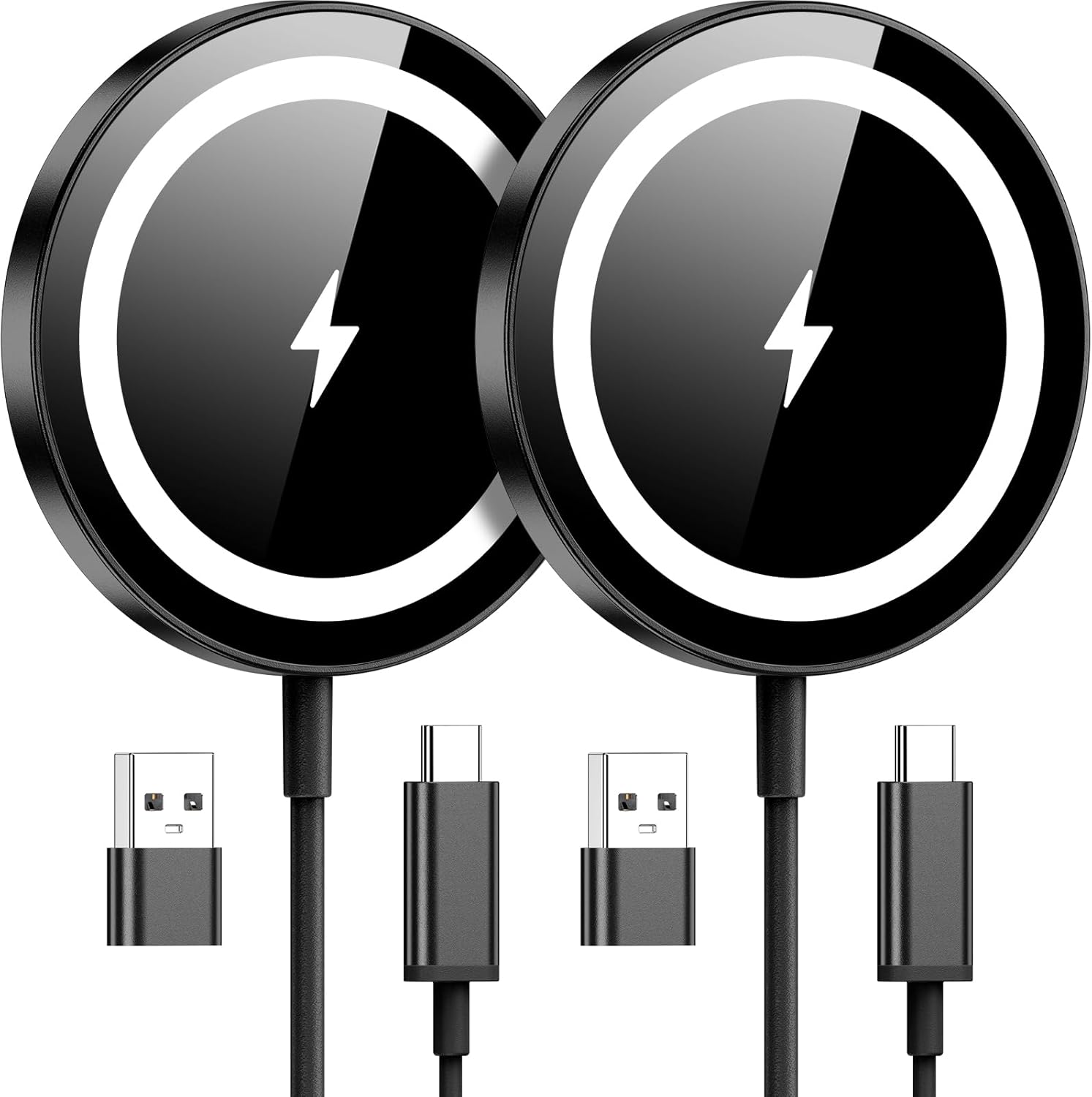 for apple mag-safe charger 2 pack, magnetic wireless charger for iphone 16 15 14 13 12 pro max plus mini, 15w fast charging pad, for airpods 4/3/2/pro, strong magnet, black