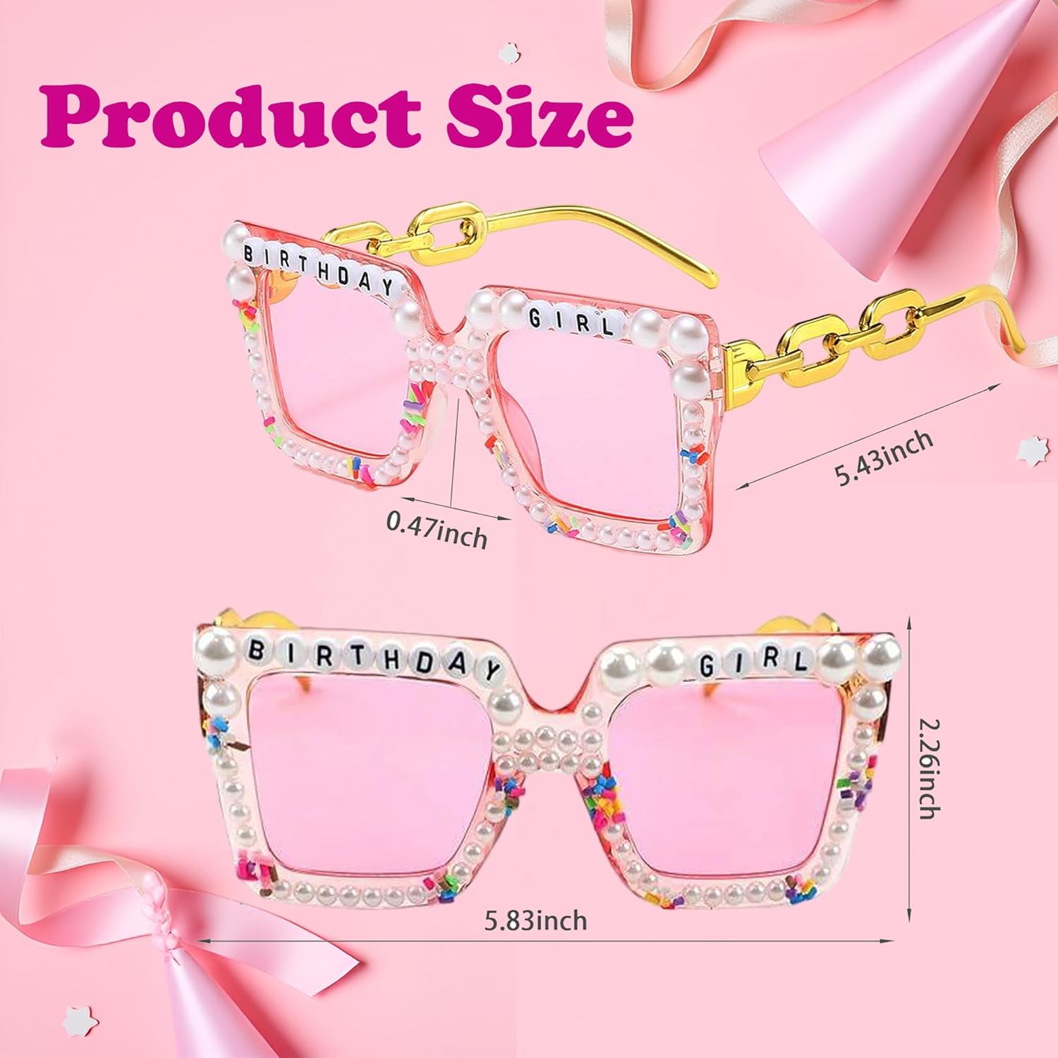 ZEBSF Happy Birthday Girl Sunglasses for Women and Girls, Square Cute Pink Party Glasses for Birthday Gift Accessories - Image 6