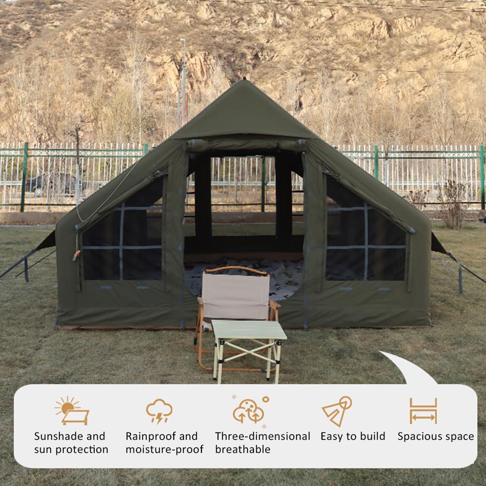 Sport Tent Aufblasbares Zelt Wasserdicht Hauszelt Stehhöhe Haus Baumwolle Luxus Wohnzelt Campingzelt Ofenloch Luftzelt 4-6 Personen Familienzelt