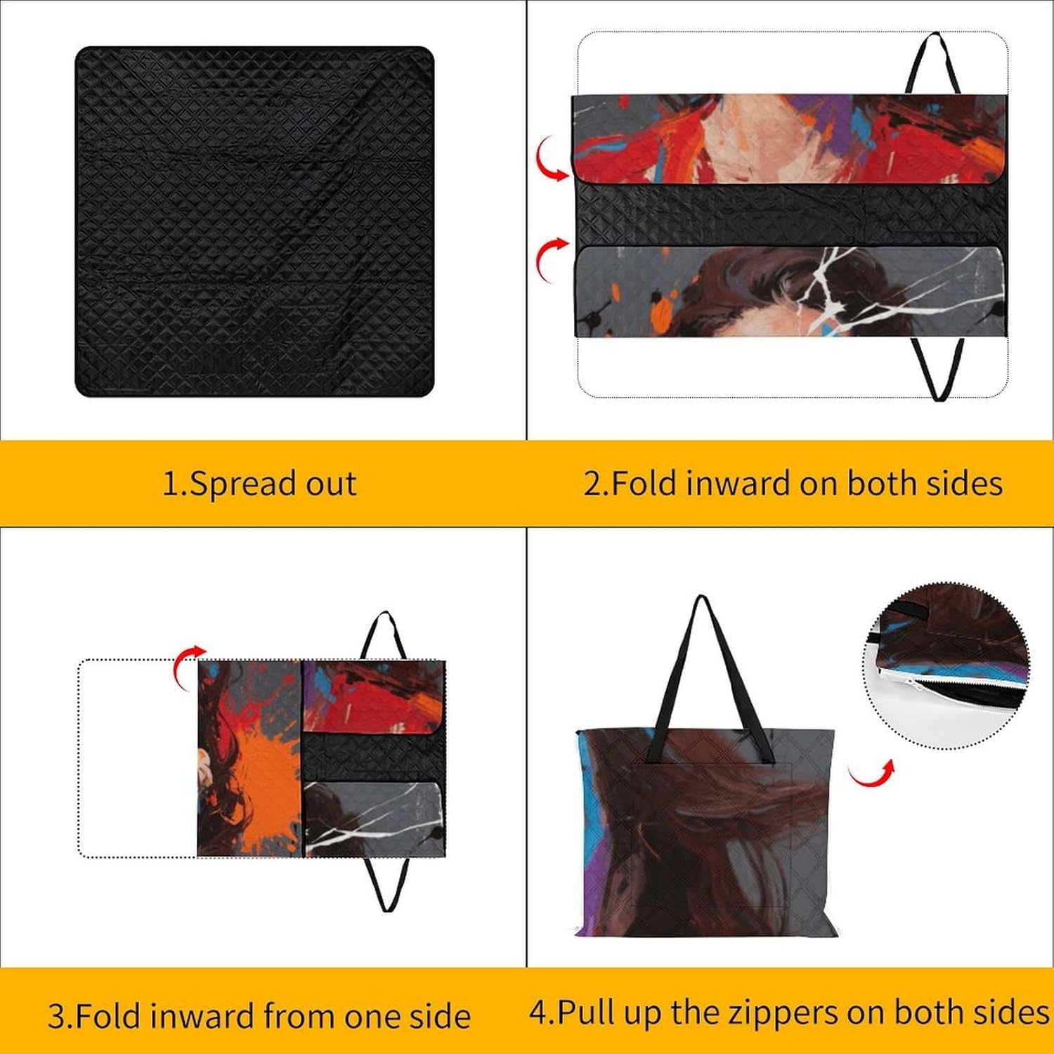 Abstract Women Picnic Blanket 150x150cm, Foldable 2-in-1 Picnic Mat and Tote Bag Portable Waterproof Beach Mat Sandproof Outdoor Blanket for Park, Hiking, Beach, Camping, Travel