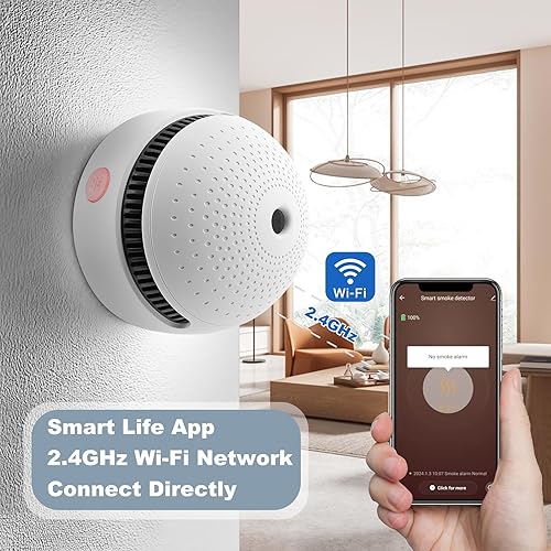 Miniatura 4 de Paquete de 1 detector de humo inteligente, detector de humo Wi-Fi con notificaciones de aplicación Smart Life, batería reemplazable de 10 años, mini