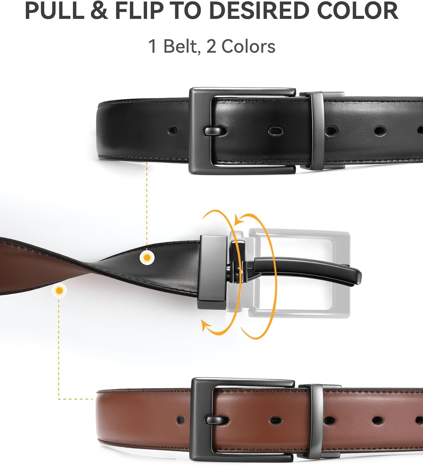 CHAOREN Reversible Belt Men 1 Piece - 1.25" Leather Dress Belt - Trim to Fit for Elegant Style - Image 2