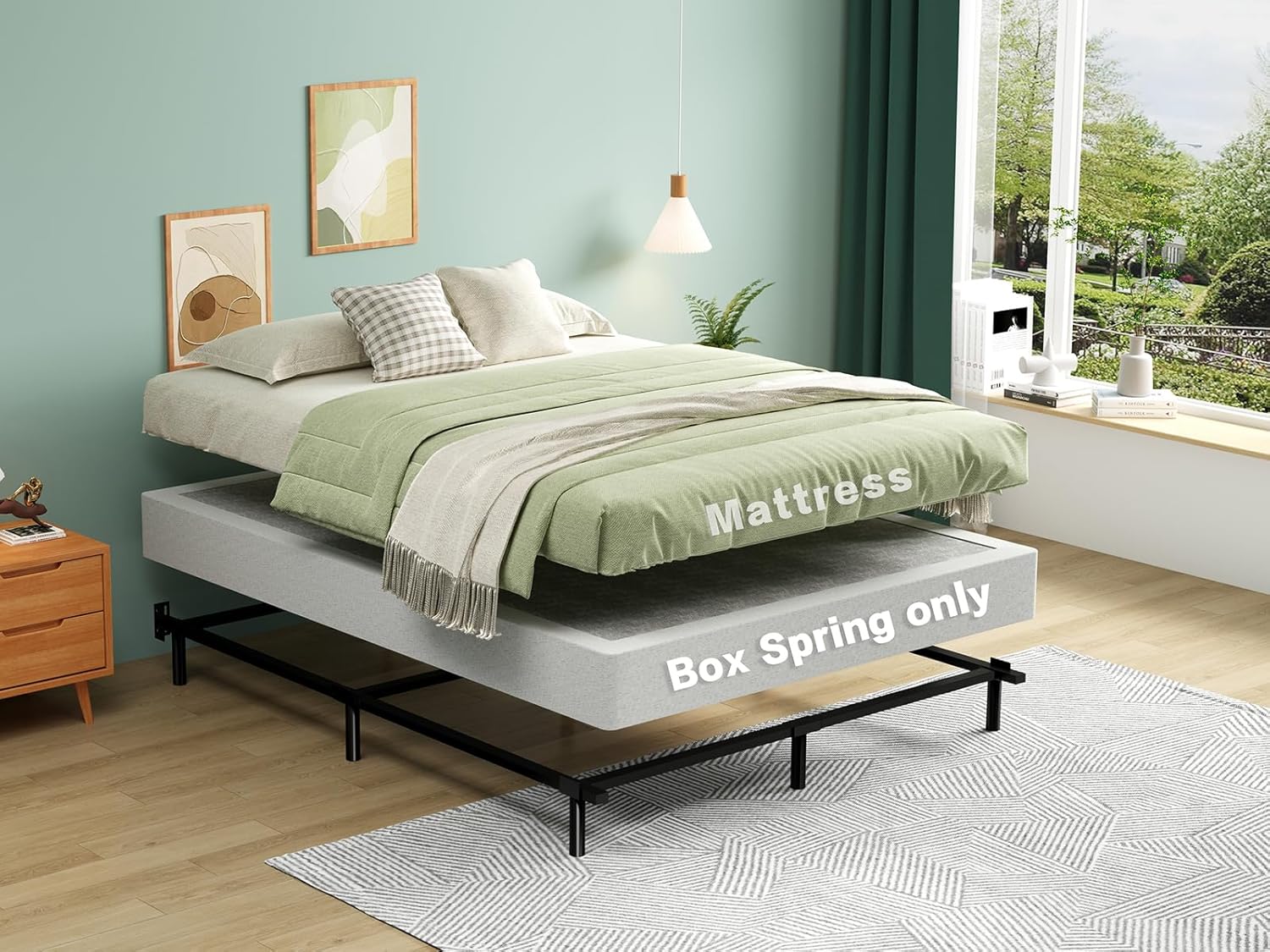 7 Inch Queen Box Spring,Black Heavy Duty Metal Mattress Foundation/Easy Assembly/Non-Slip/No Noise/Easy Clean Fabric Cover