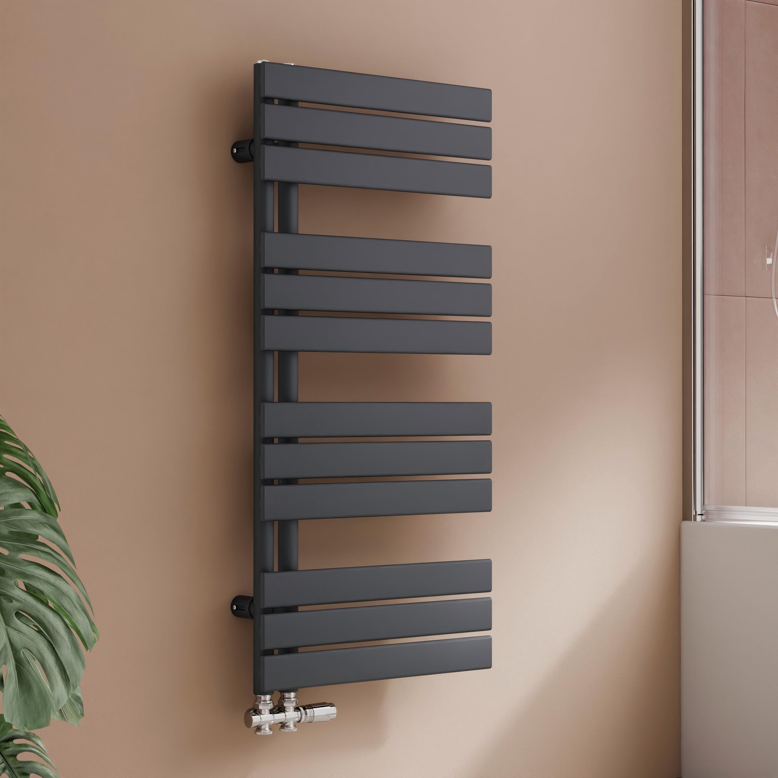 Radiatore design per bagno, radiatore scaldasalviette, grigio antracite, pannello piatto, Connessione centrale, 1041x500mm, radiatore per bagno, asciugatore per asciugamani, 555 Watt (Senza valvola)