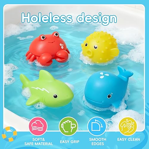 Miniatura 4 de Juguetes de baño para bebés para niños, 16 juguetes de agua para bañera sin moho con botes flotantes, cucharas y bolsa de almacenamiento, sin