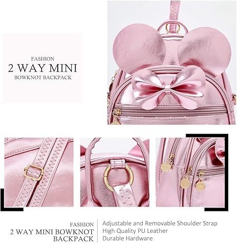 Miniatura 3 de KL928 - Mochila mini con diseño de lunares lindo y moño para niñas, convertible a bandolera y bolso para mujeres