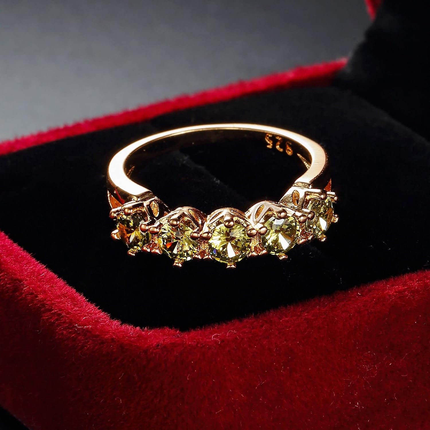 14k Gold Plated Olivine Ring Cubic Zirconia Women's Ring Natural Gem Multi Stone Band Cocktail Ring Women's Love Ring Stackable Ring image 5