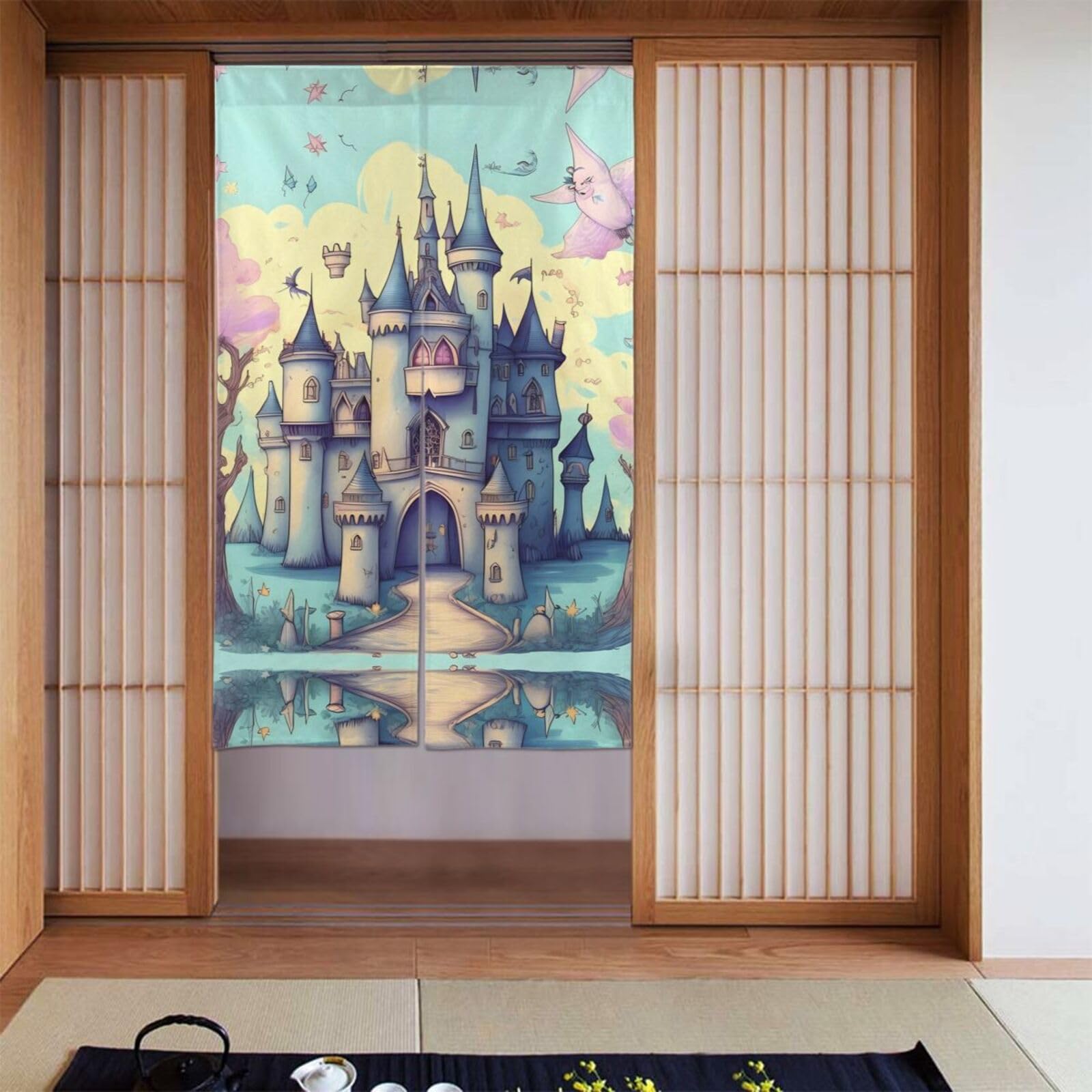 Rideaux occultants pour porte et chambre bébé avec décor château enchanté BROLEO