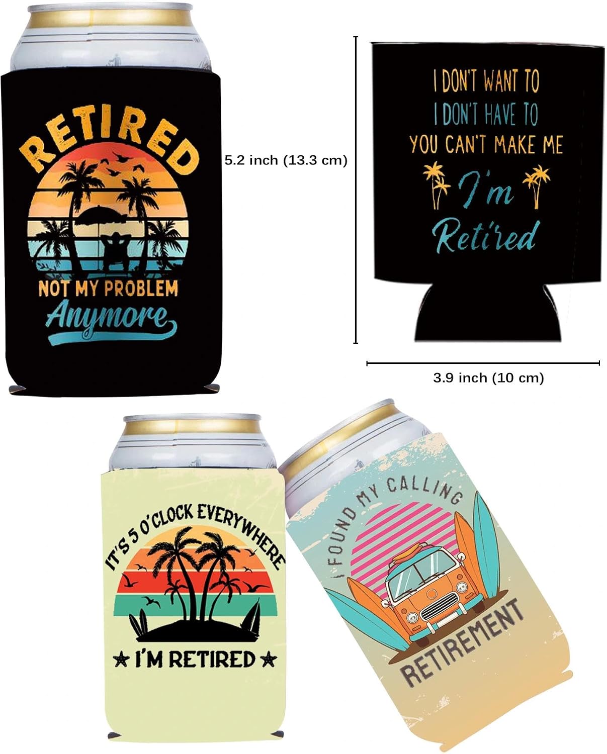 Retro Retirement Can Cooler Sleeves 12PCS, Vintage Beach Coastal Funny Retired Party Favors Gifts for Retirement Vacation Decorations Supplies