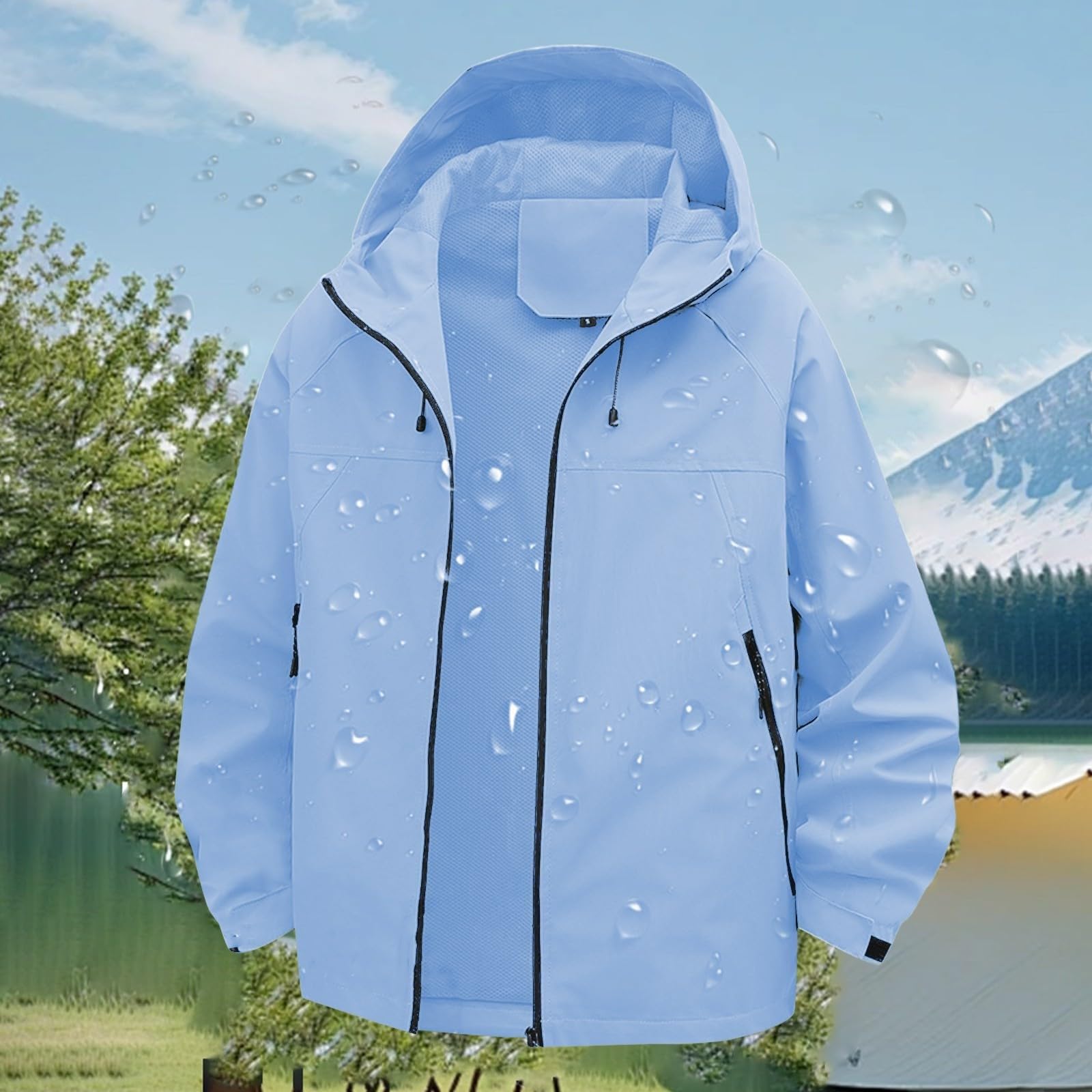Chaqueta Impermeable Mujer con Capucha Color Sólido - Cortavientos Mujer Impermeable De Cremallera Transpirable Senderismo Slim Fit Chaquetas Trekking Ligera Raincoat con Bolsillo