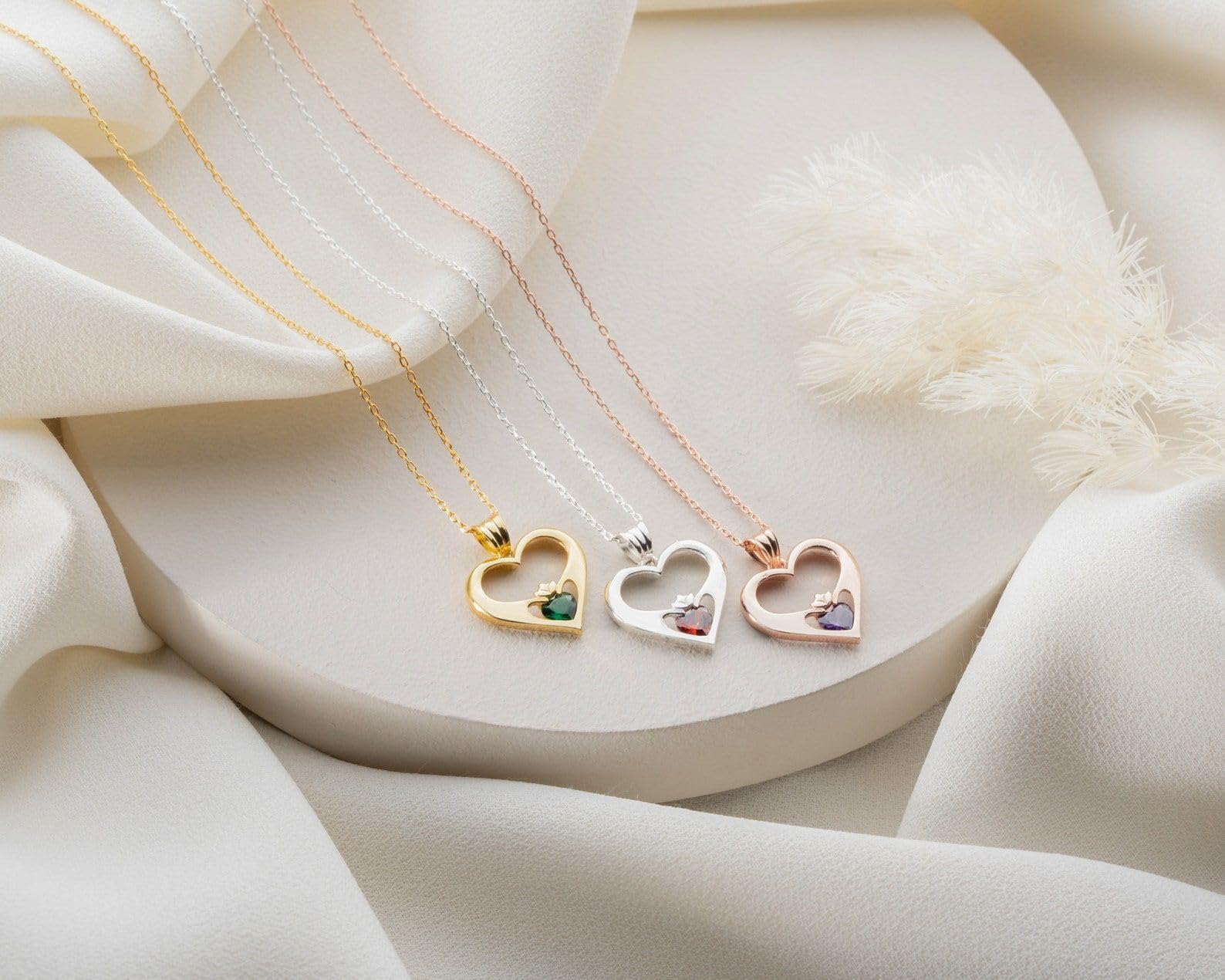 Personalizzato cuore ciondolo collana con pietra portafortuna su misura nome ciondolo Festa della Mamma Natale anniversario compleanno