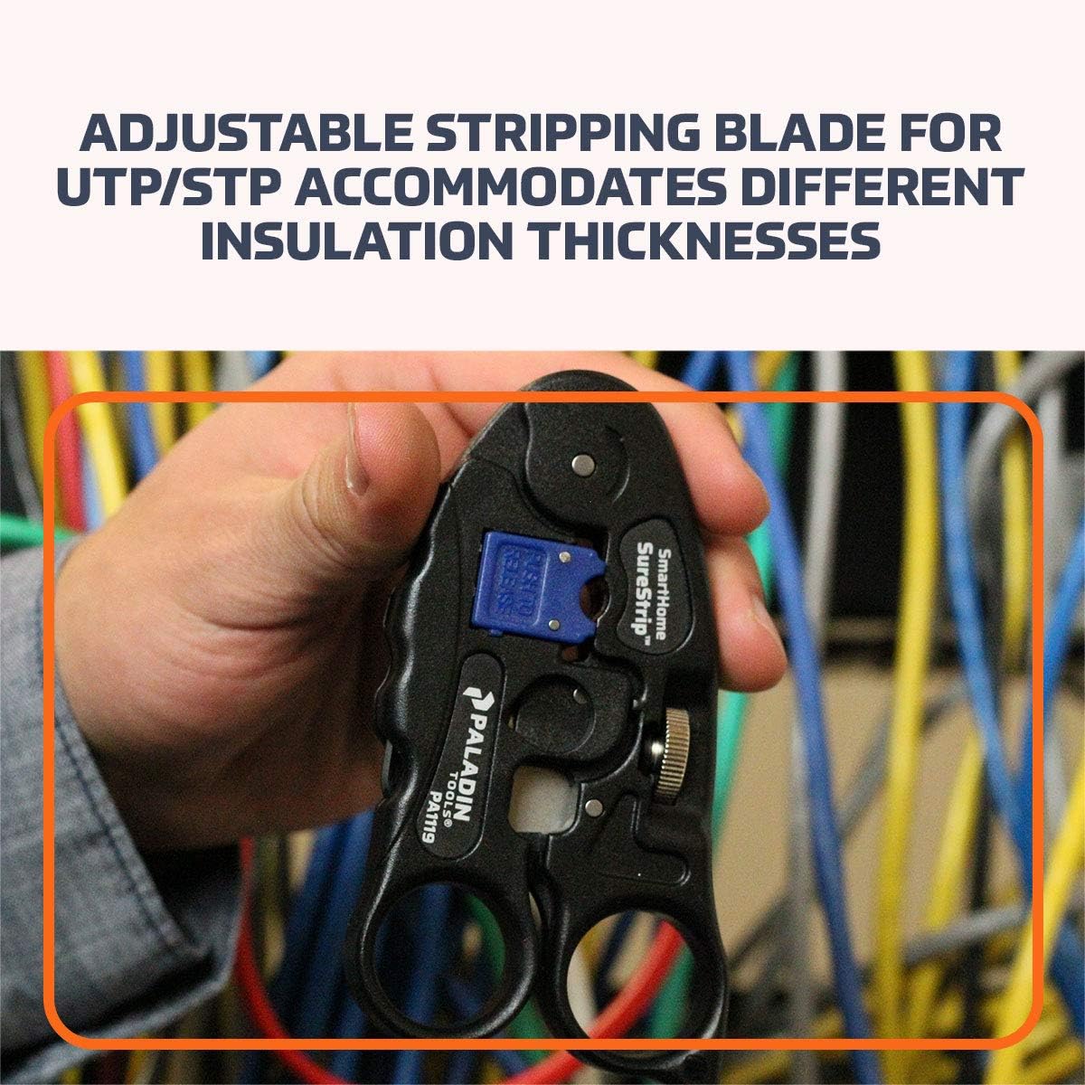 Paladin Tools PA1119 UTP/COAX Cable Stripper & Cutter | Ethernet POE RG6, RG6 Quad, RG59 Coax, CAT5, CAT5E, CAT6, UTP/STP