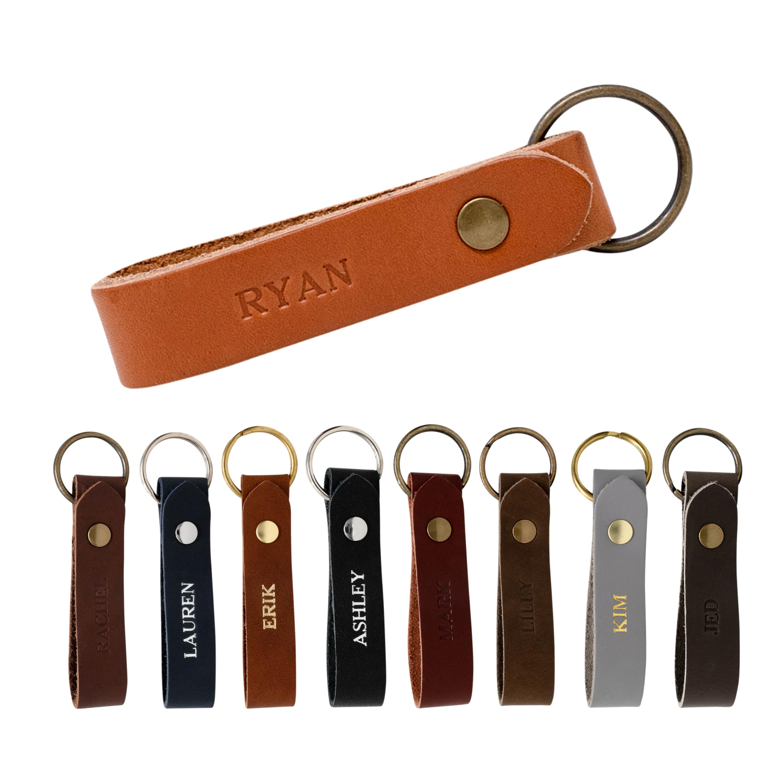 Leather Keychain Embossed with Your Name. Personalized Key fob. Monogrammed Full Grain key chain, Handmade in USA. Gold and Silver Foil Available, Personalized Leather Keychain